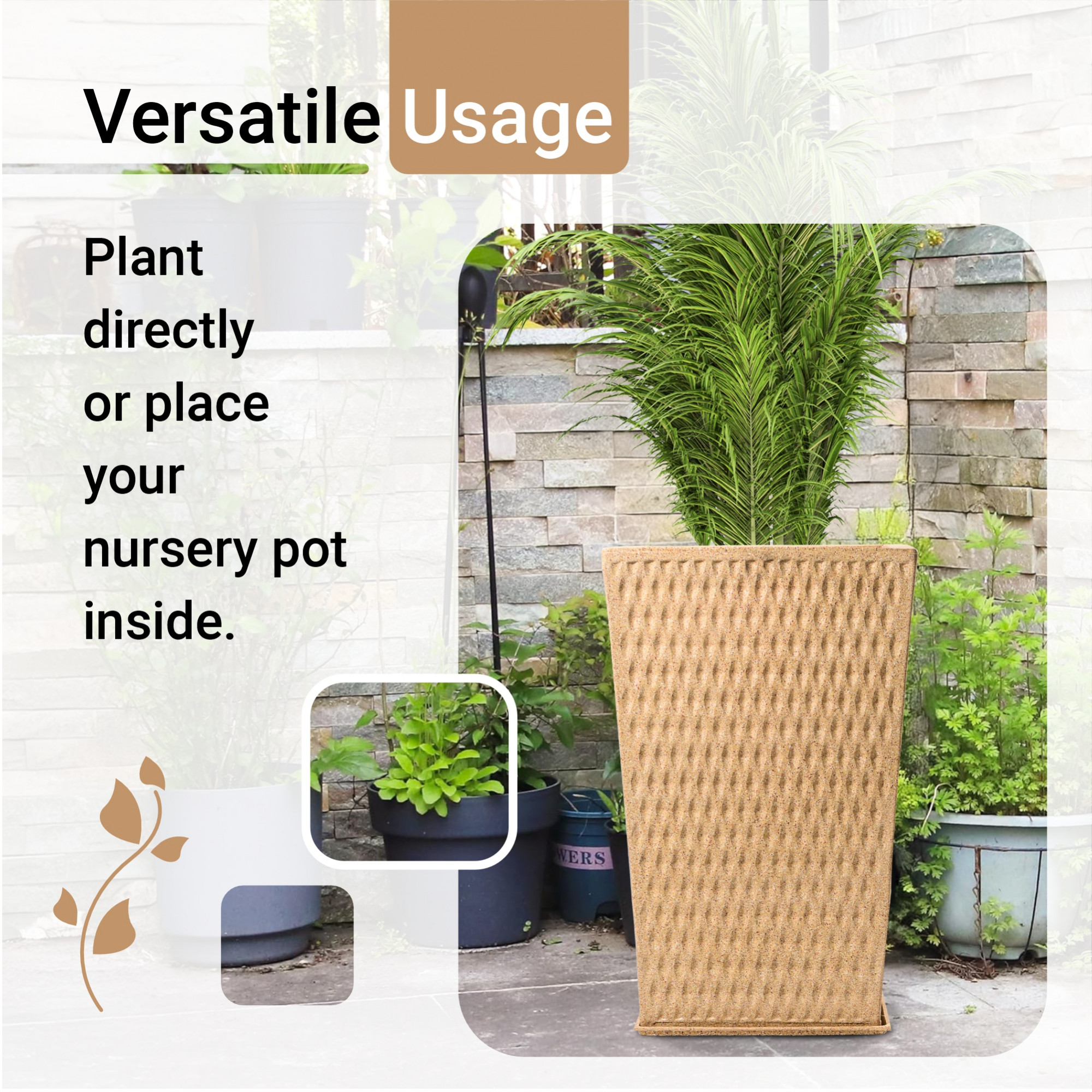 Kuber Industries 26-Inch Roto Mould German Polymer Extra Large Big Size Flower Pot  IndoorOutdoor Tree Gamla Planter for Living Room Resorts Hotels Terrace  Garden  Marble Matrix Tower - Sand