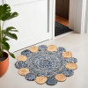 2x2 Feet Handwoven Jute Door Mats for Home Entrance | Aesthetic Round Floor Mat for Living Room, Bedroom &amp; Office Decor | Perdan for Home | Floral - Blue &amp; Brown