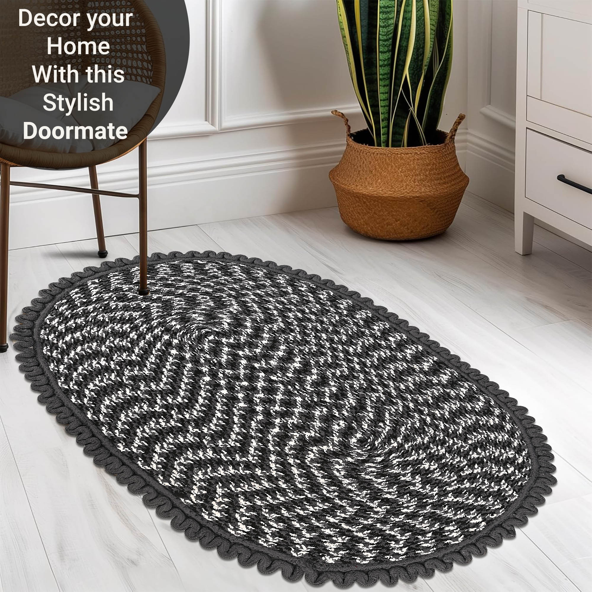 Kuber Industries 2x3 Feet Oval Door  Bathroom Mat Perfect for Indoor  Outdoor Use  Washable Kitchen Mat for Floor  Bedside Rug  Balcony Paidan  Spiral Design - Grey  White