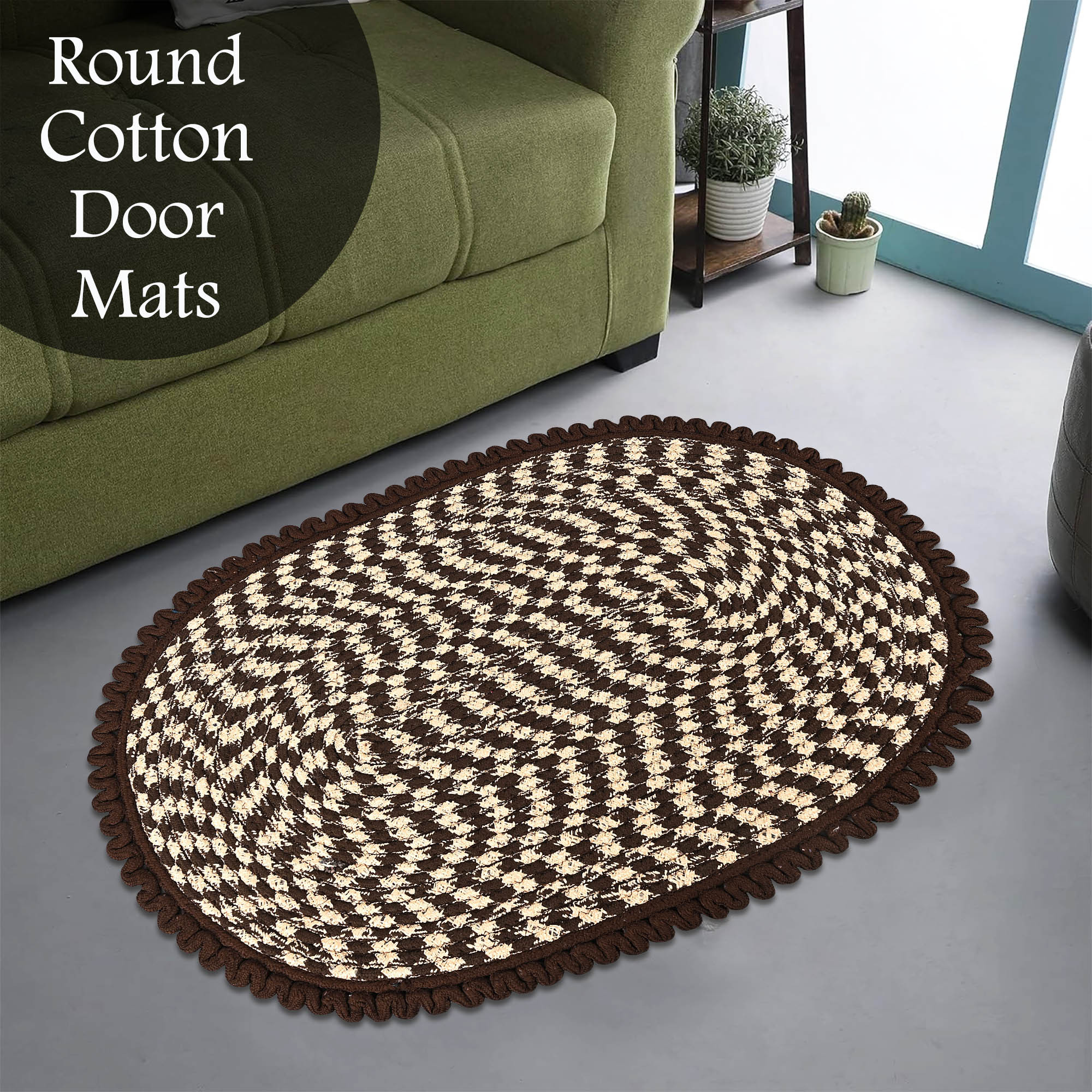 Kuber Industries 2x3 Feet Oval Door  Bathroom Mat Perfect for Indoor  Outdoor Use  Washable Kitchen Mat for Floor  Bedside Rug  Balcony Paidan  Spiral Design -Brown  Cream
