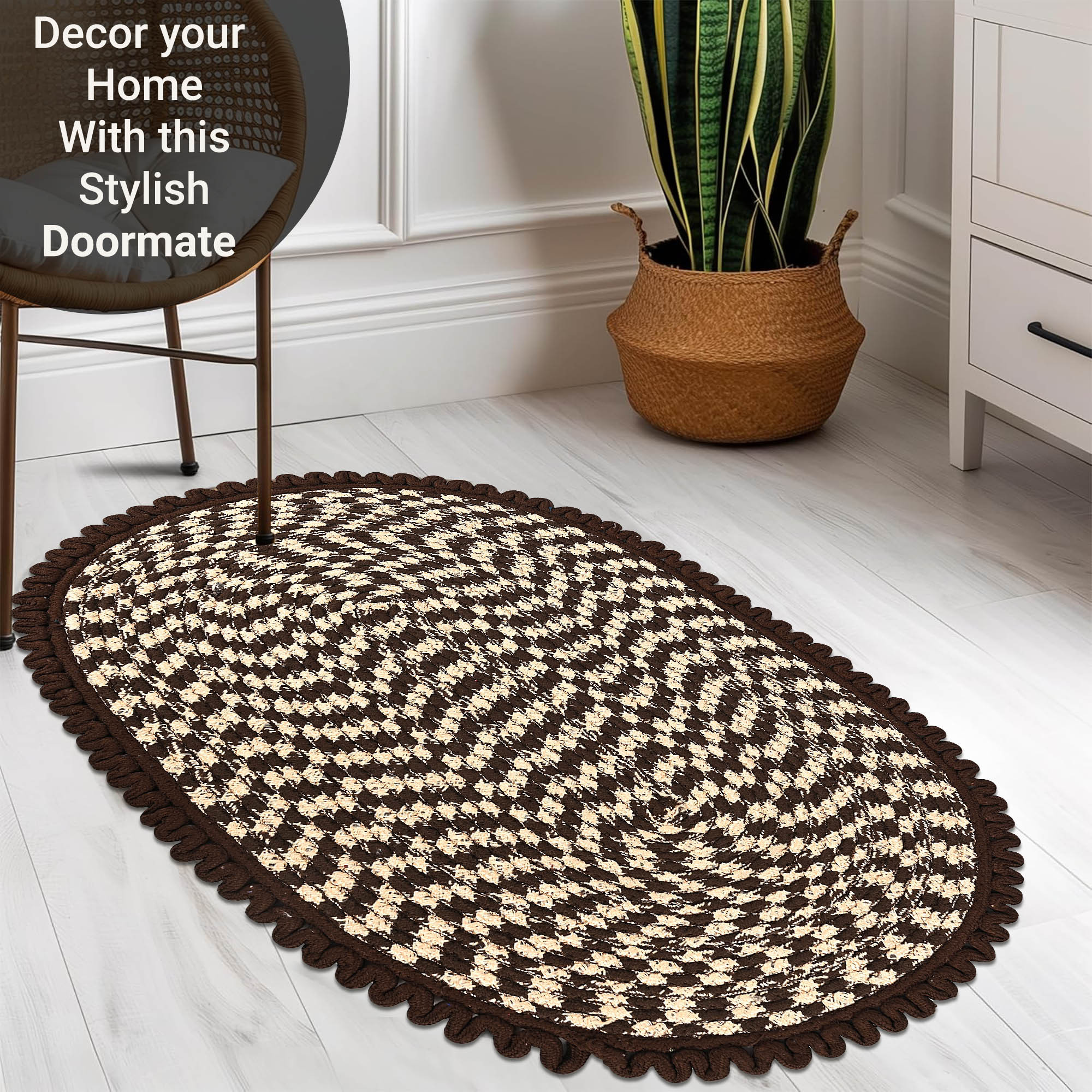 Kuber Industries 2x3 Feet Oval Door  Bathroom Mat Perfect for Indoor  Outdoor Use  Washable Kitchen Mat for Floor  Bedside Rug  Balcony Paidan  Spiral Design -Brown  Cream