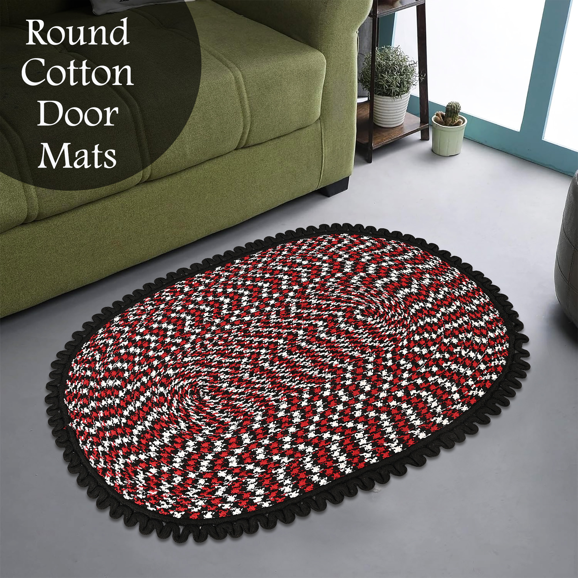 Kuber Industries 2x3 Feet Oval Door  Bathroom Mat Perfect for Indoor  Outdoor Use  Washable Kitchen Mat for Floor  Bedside Rug  Balcony Paidan  Spiral Design -Black  Red