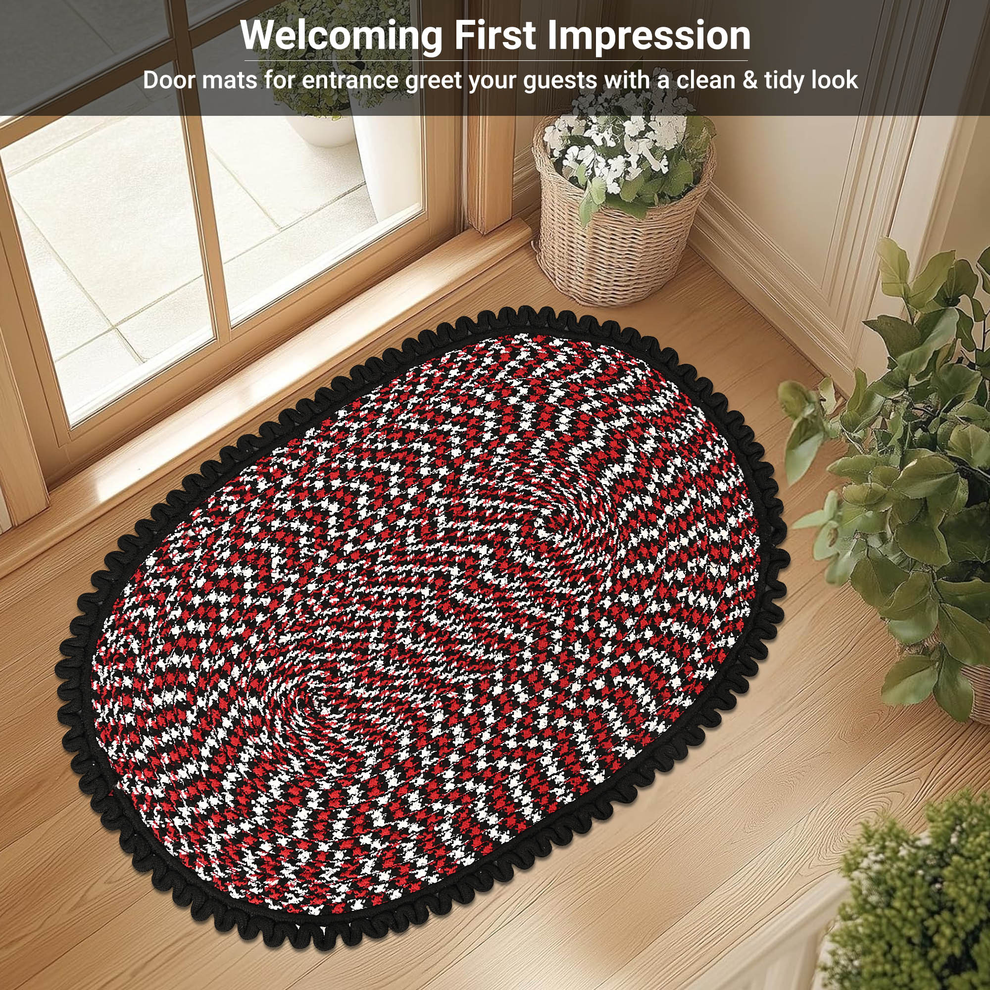 Kuber Industries 2x3 Feet Oval Door  Bathroom Mat Perfect for Indoor  Outdoor Use  Washable Kitchen Mat for Floor  Bedside Rug  Balcony Paidan  Spiral Design -Black  Red
