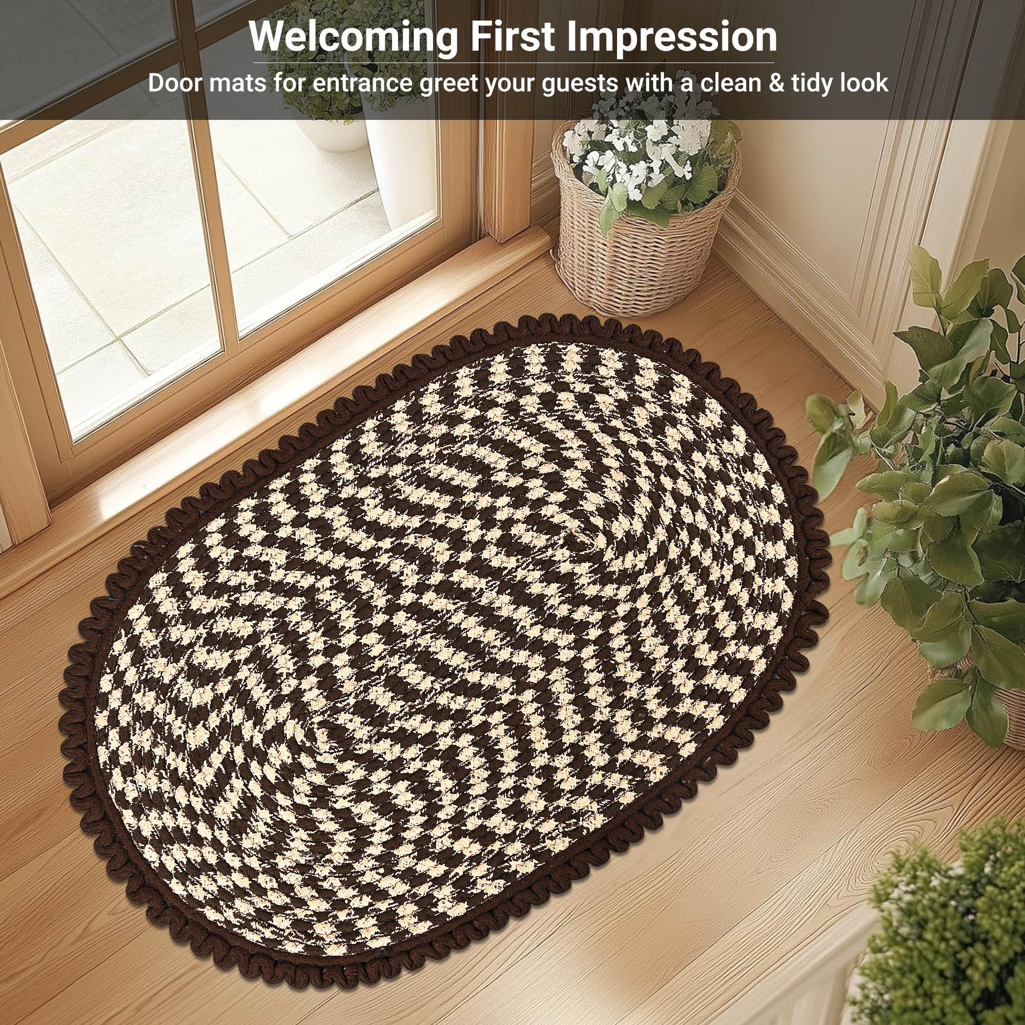 Kuber Industries 2x3 Feet Oval Door  Bathroom Mat Perfect for Indoor  Outdoor Use  Washable Kitchen Mat for Floor  Bedside Rug  Balcony Paidan  Spiral Design -Brown  Cream