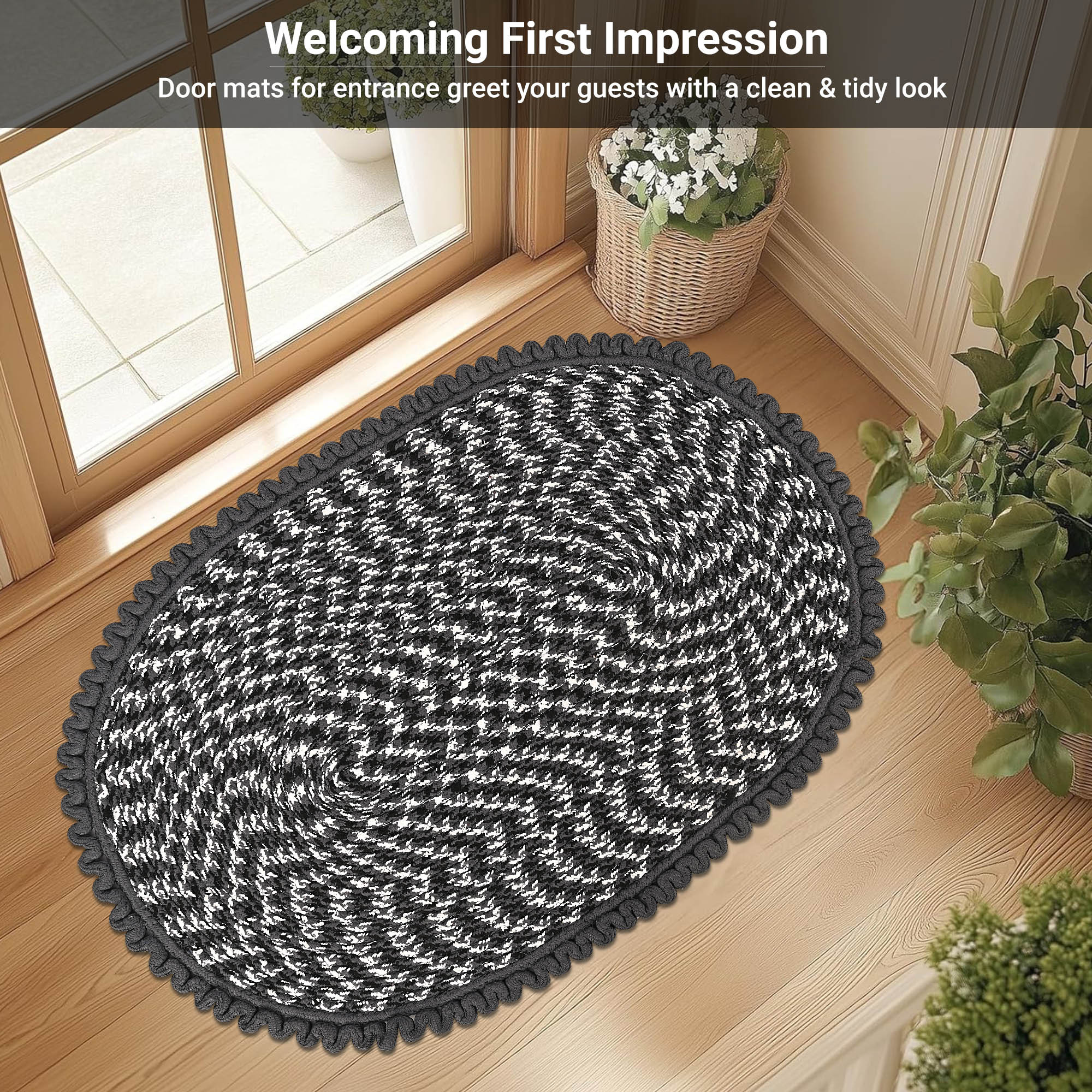 Kuber Industries 2x3 Feet Oval Door  Bathroom Mat Perfect for Indoor  Outdoor Use  Washable Kitchen Mat for Floor  Bedside Rug  Balcony Paidan  Spiral Design - Grey  White