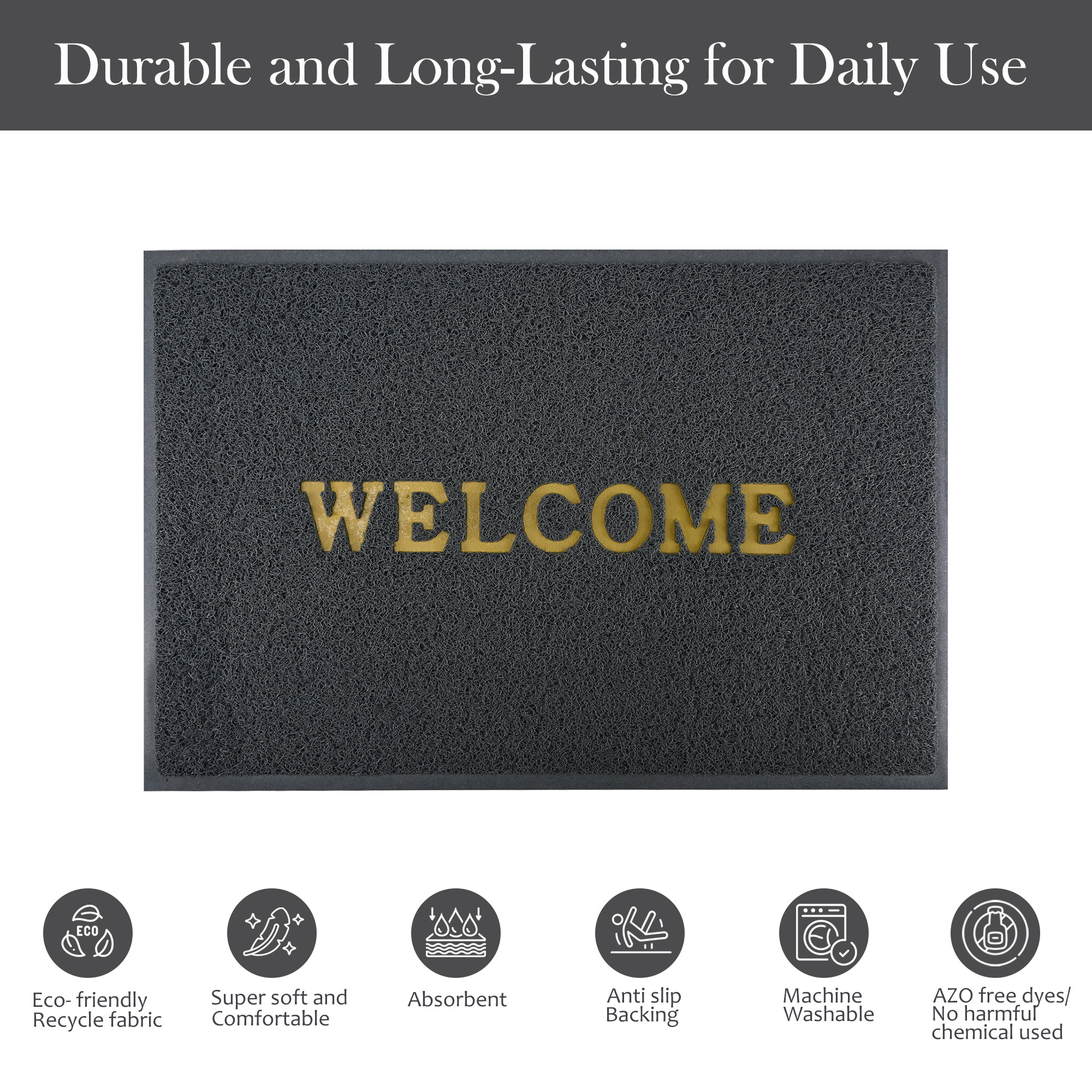 Kuber Industries 2x3 ft Rubber Doormats for Main Door Entrance  Balcony  Large Size Weather-Resistant Floor Mats for Home  Hotels  Ideal for Indoor  Outdoor Use  Grey