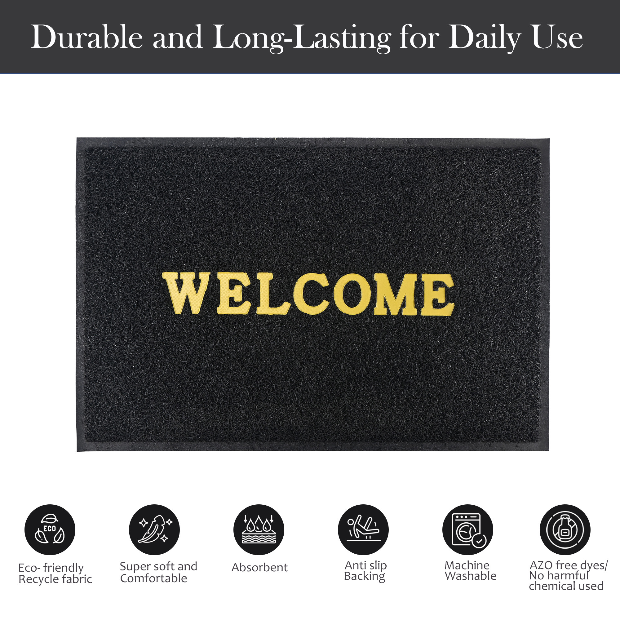 Kuber Industries 2x3 ft Rubber Doormats for Main Door Entrance  Balcony  Large Size Weather-Resistant Floor Mats for Home  Hotels  Ideal for Indoor  Outdoor Use  Black