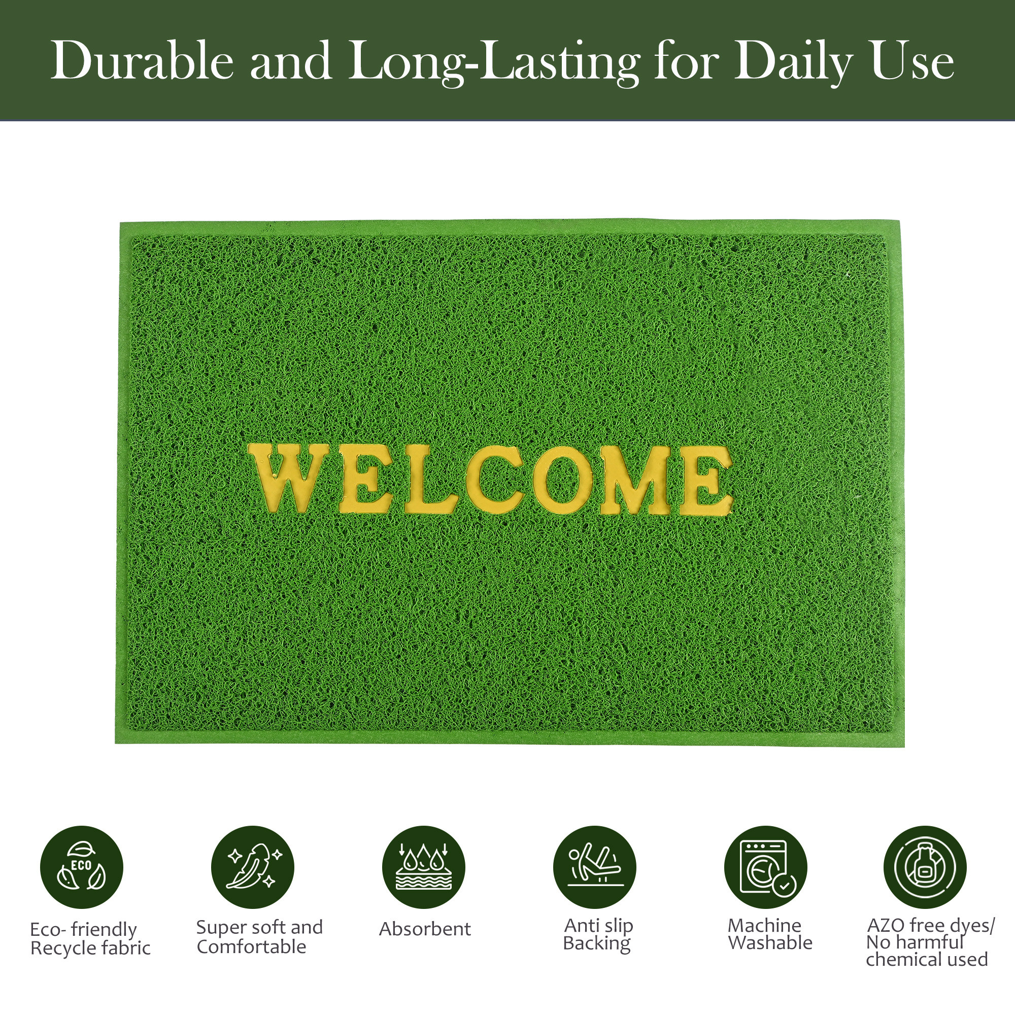 Kuber Industries 2x3 ft Rubber Doormats for Main Door Entrance  Balcony  Large Size Weather-Resistant Floor Mats for Home  Hotels  Ideal for Indoor  Outdoor Use  Green