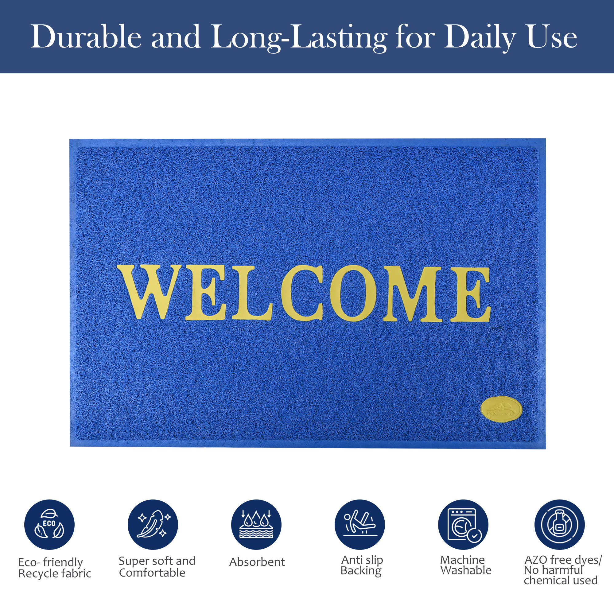 Kuber Industries 2x3 ft Rubber Doormats for Main Door Entrance  Balcony  Large Size Weather-Resistant Floor Mats for Home  Hotels  Ideal for Indoor  Outdoor Use  Blue