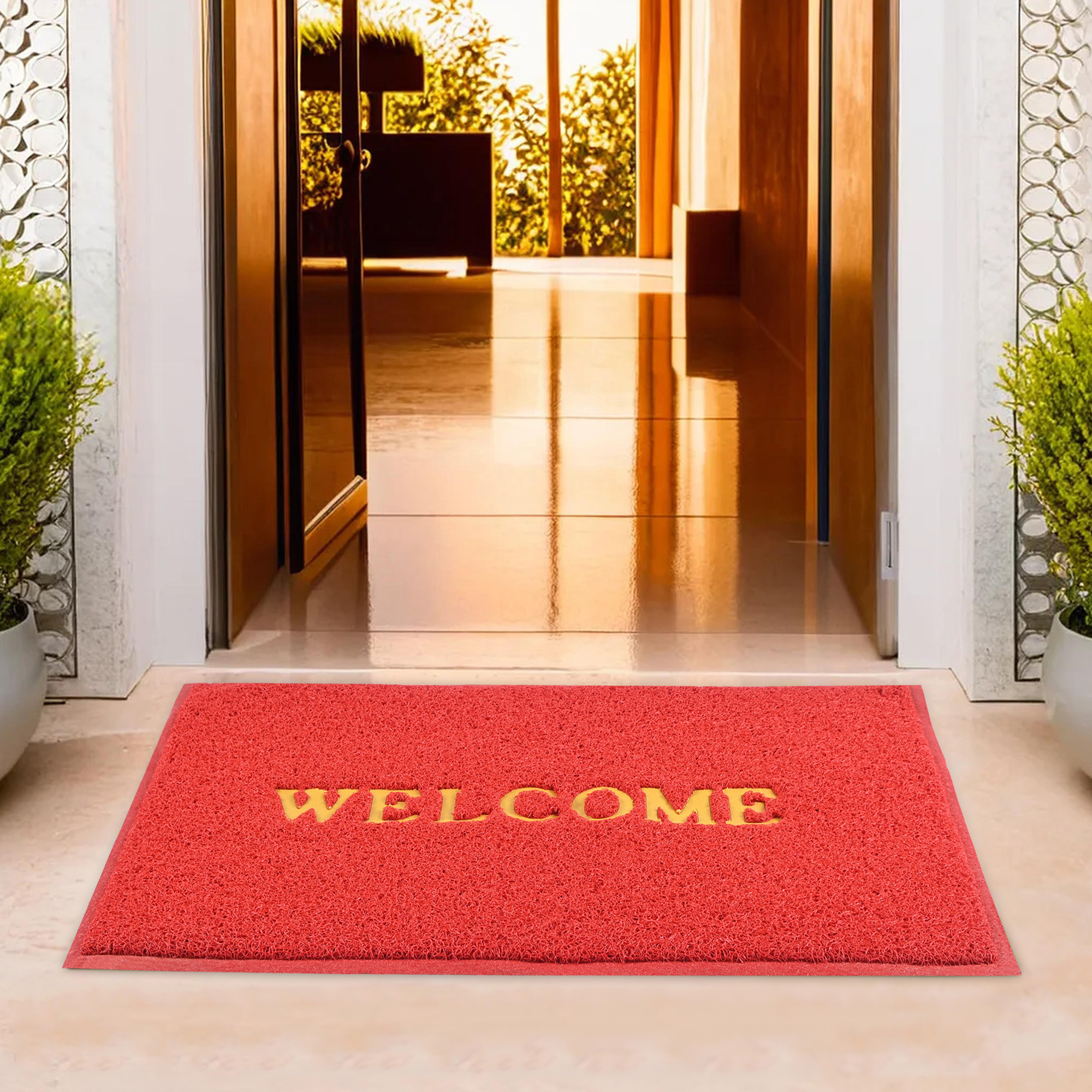 Kuber Industries 2x3 ft Rubber Doormats for Main Door Entrance  Balcony  Large Size Weather-Resistant Floor Mats for Home  Hotels  Ideal for Indoor  Outdoor Use  Red