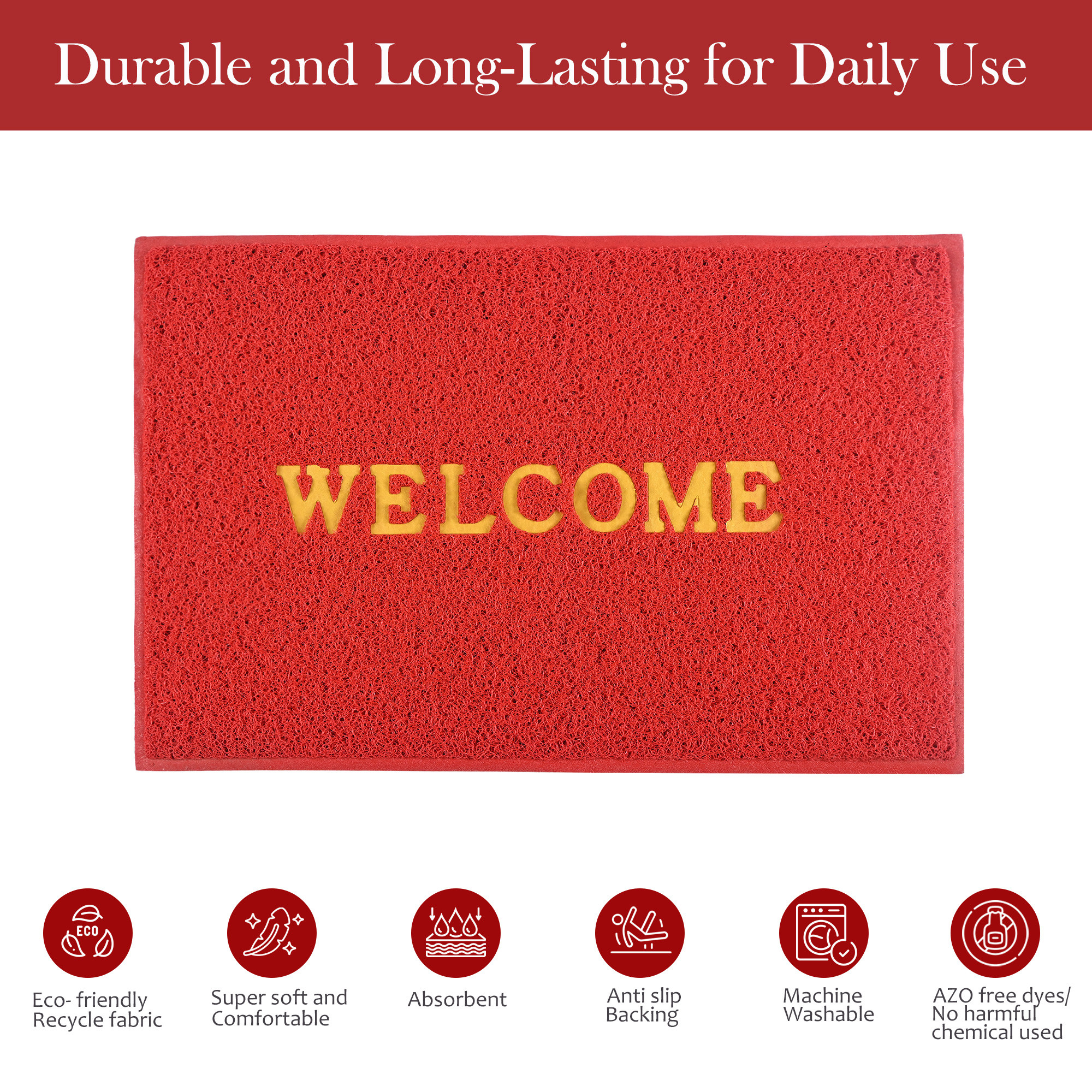 Kuber Industries 2x3 ft Rubber Doormats for Main Door Entrance  Balcony  Large Size Weather-Resistant Floor Mats for Home  Hotels  Ideal for Indoor  Outdoor Use  Red