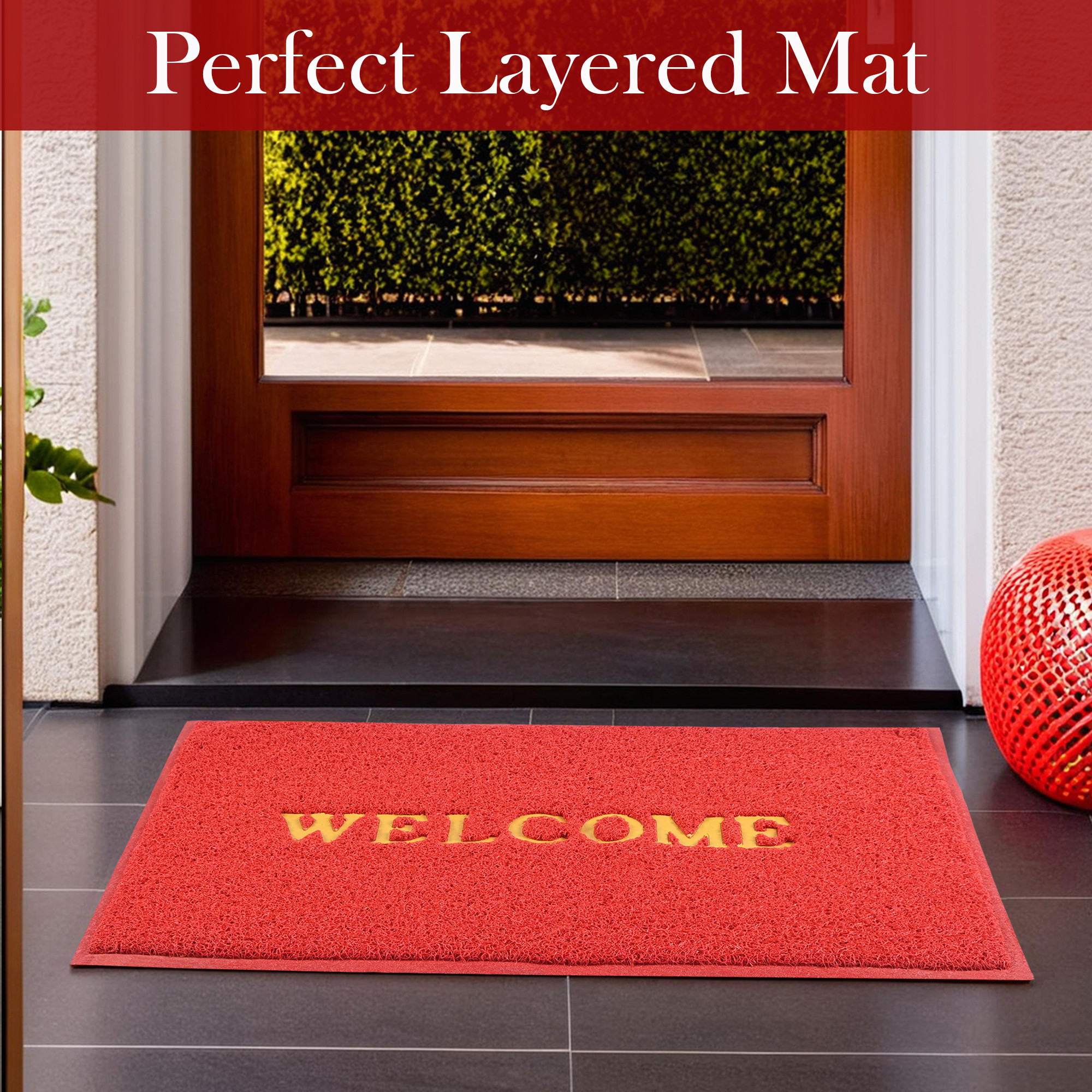 Kuber Industries 2x3 ft Rubber Doormats for Main Door Entrance  Balcony  Large Size Weather-Resistant Floor Mats for Home  Hotels  Ideal for Indoor  Outdoor Use  Red