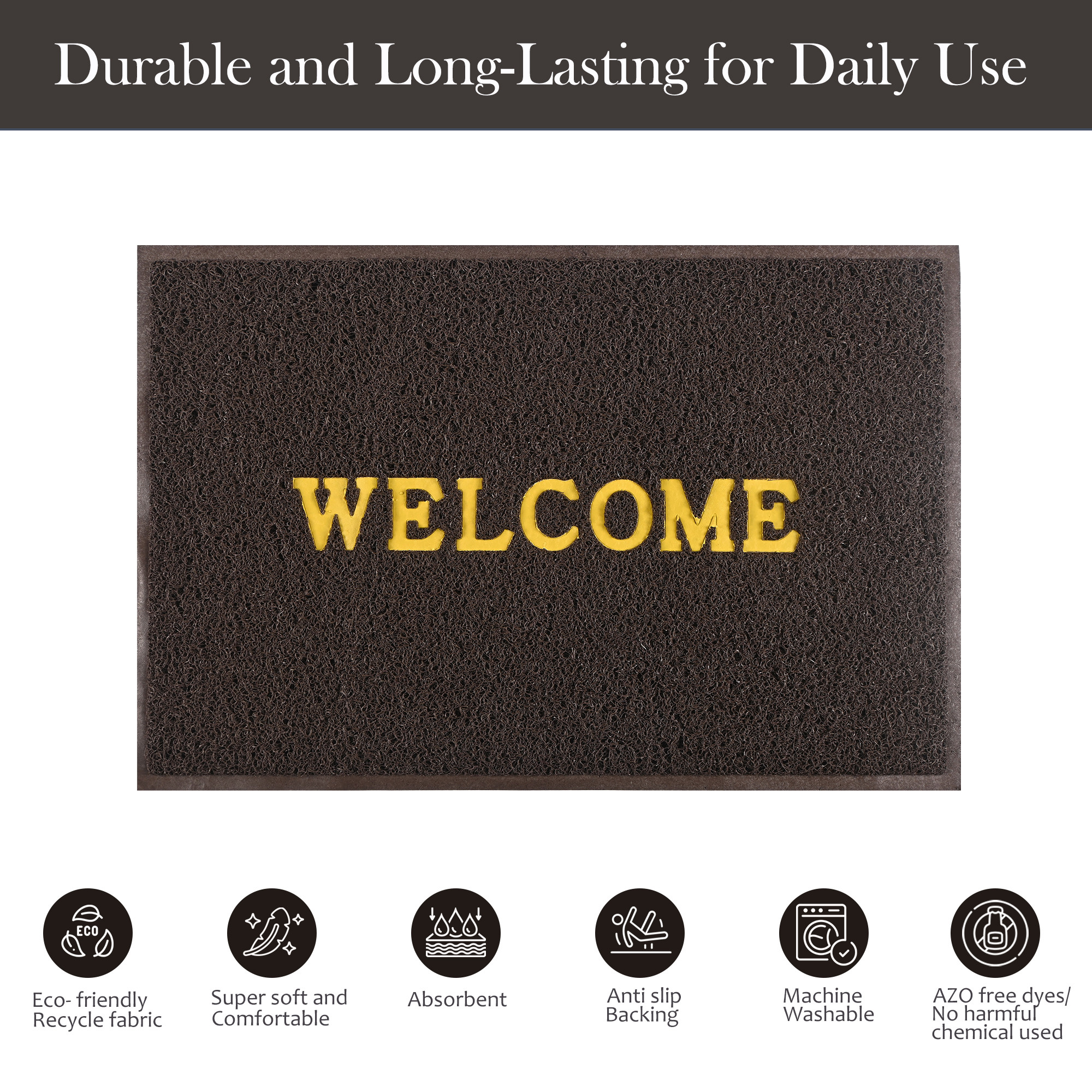 Kuber Industries 2x3 ft Rubber Doormats for Main Door Entrance  Balcony  Large Size Weather-Resistant Floor Mats for Home  Hotels  Ideal for Indoor  Outdoor Use  Brown
