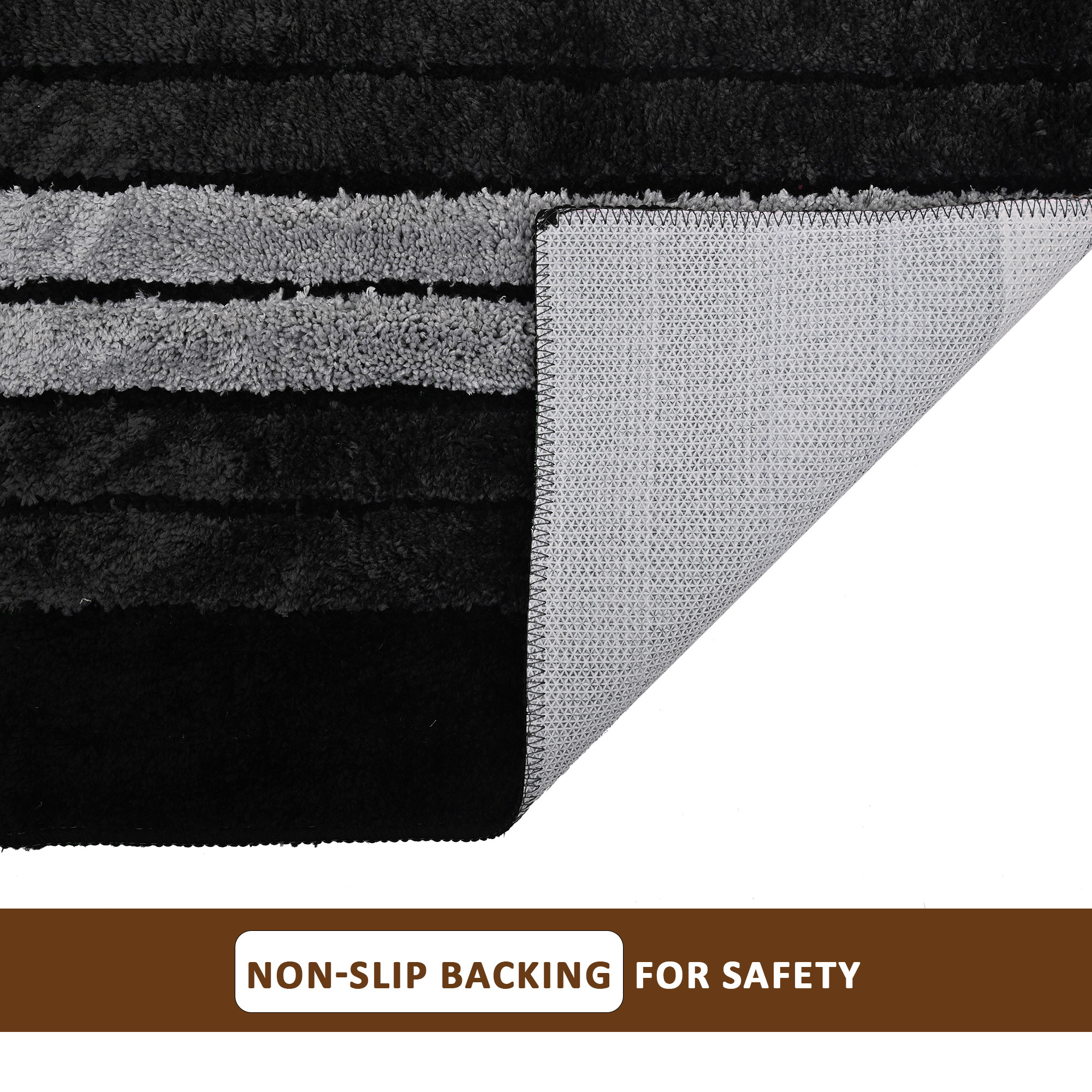 Kuber Industries 2x4 Feet Anti Skid Runner for Bedroom  Living Room  Durable Bedside Carpet  Kitchen Runner for Floor  Foldable Rugs  Mat for Home  Stripes - Grey  Black