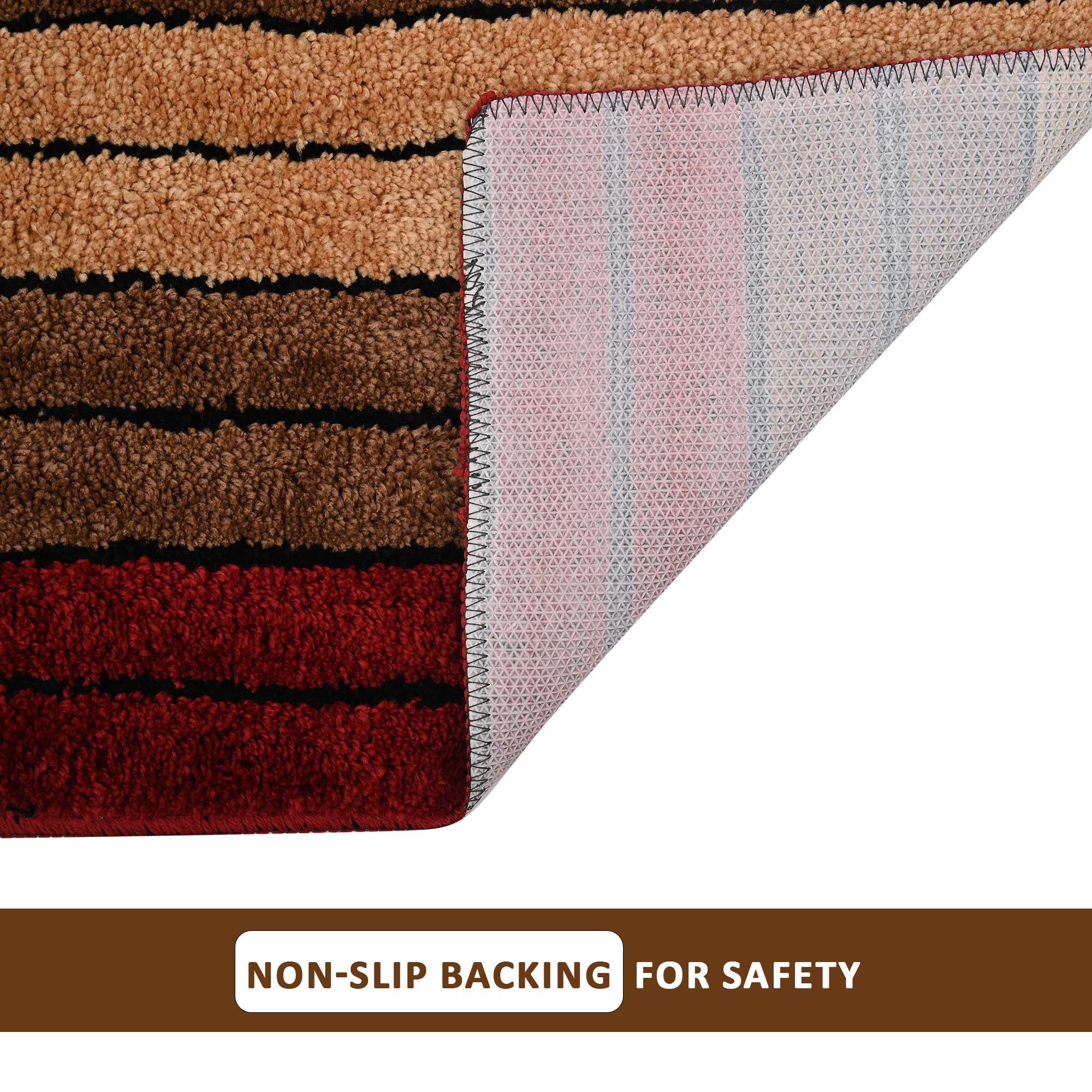 Kuber Industries 2x4 Feet Anti Skid Runner for Bedroom  Living Room  Durable Bedside Carpet  Kitchen Runner for Floor  Foldable Rugs  Mat for Home  Stripes - Red  Brown