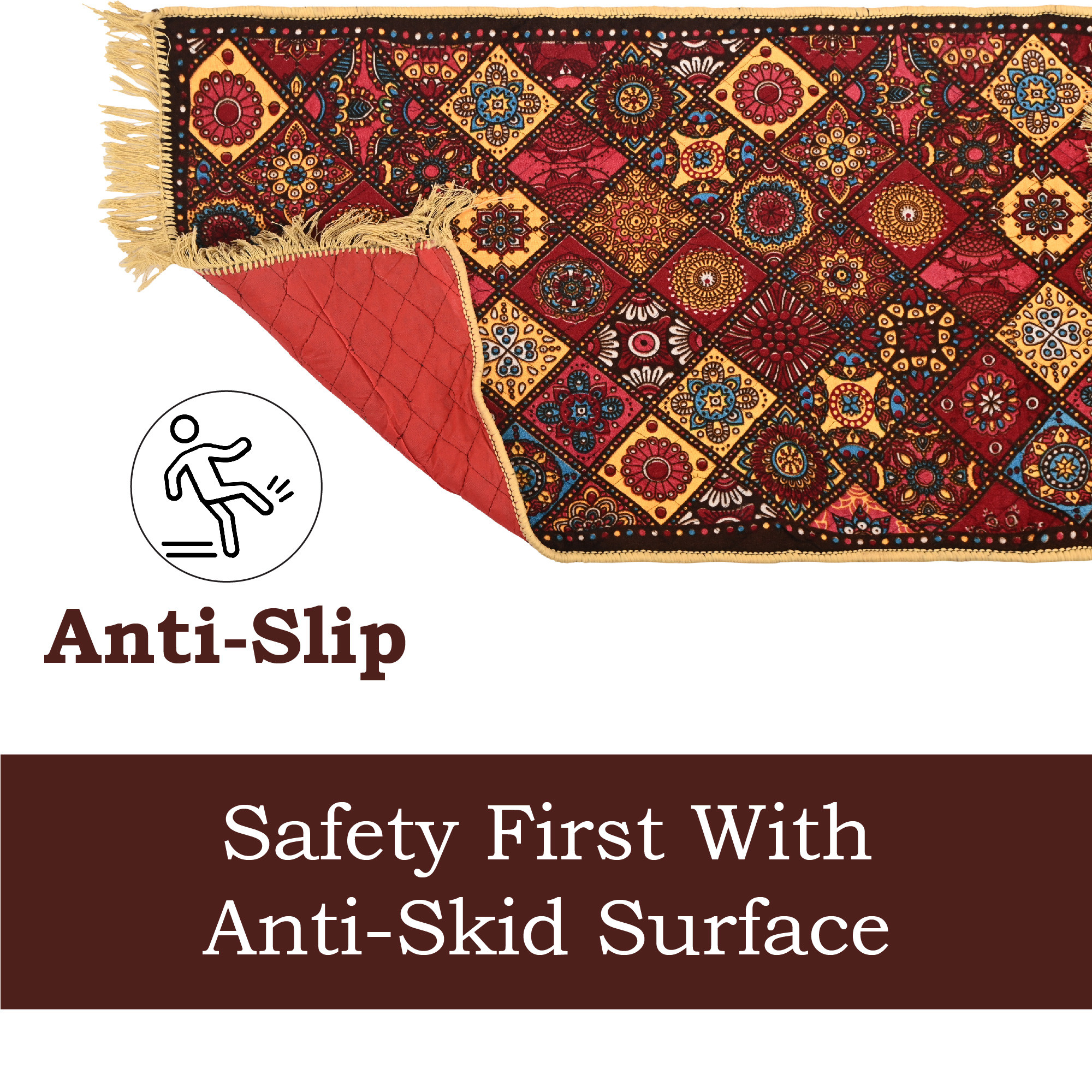 Kuber Industries 2x6 Feet Shaneel Bed Side Runner For Kitchen  Easy To Clean  Multipurpose Runner For Home Bedroom  Living Room  Rangoli Print - Multi Colour