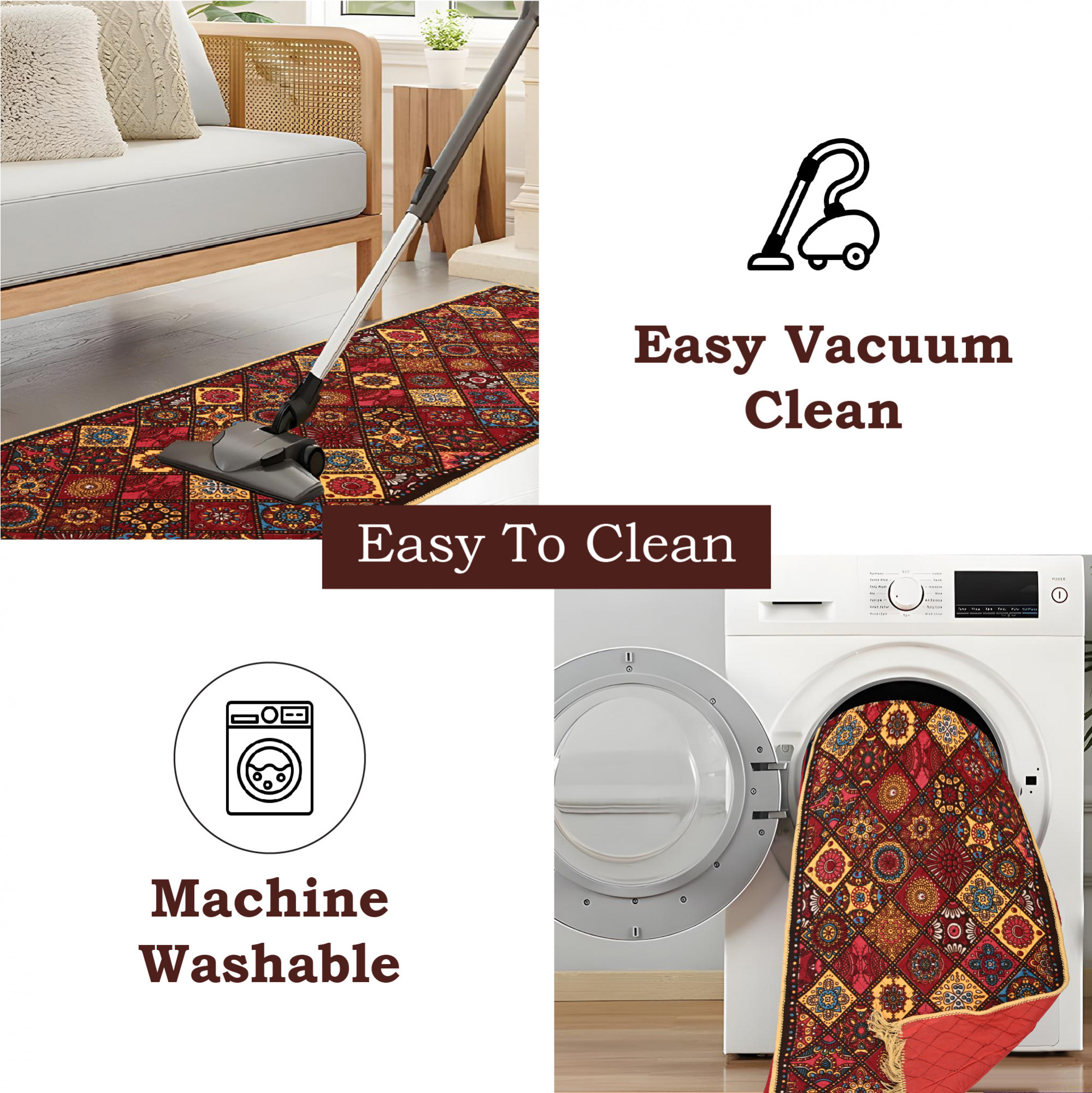 Kuber Industries 2x6 Feet Shaneel Bed Side Runner For Kitchen  Easy To Clean  Multipurpose Runner For Home Bedroom  Living Room  Rangoli Print - Multi Colour