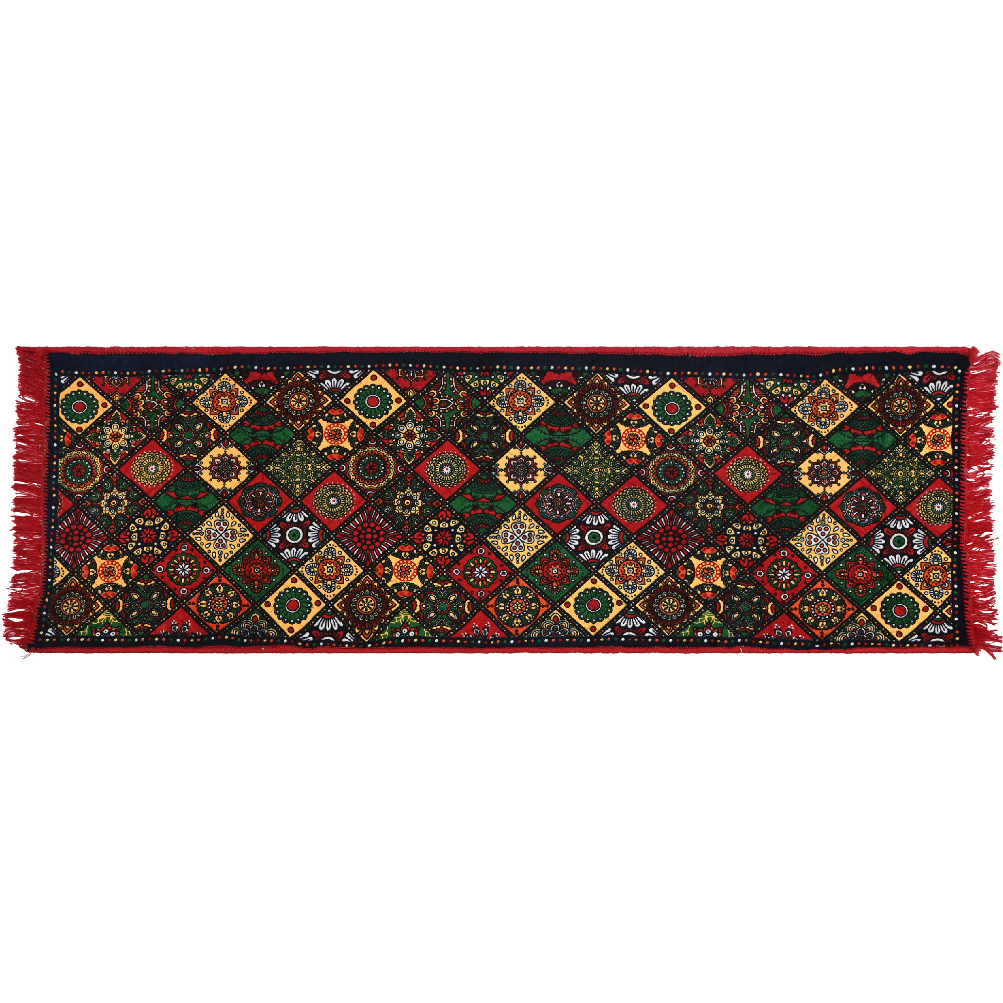 Kuber Industries 2x6 Feet Shaneel Bed Side Runner For Kitchen  Easy To Clean  Multipurpose Runner For Home Bedroom  Living Room  Rangoli Print - Red