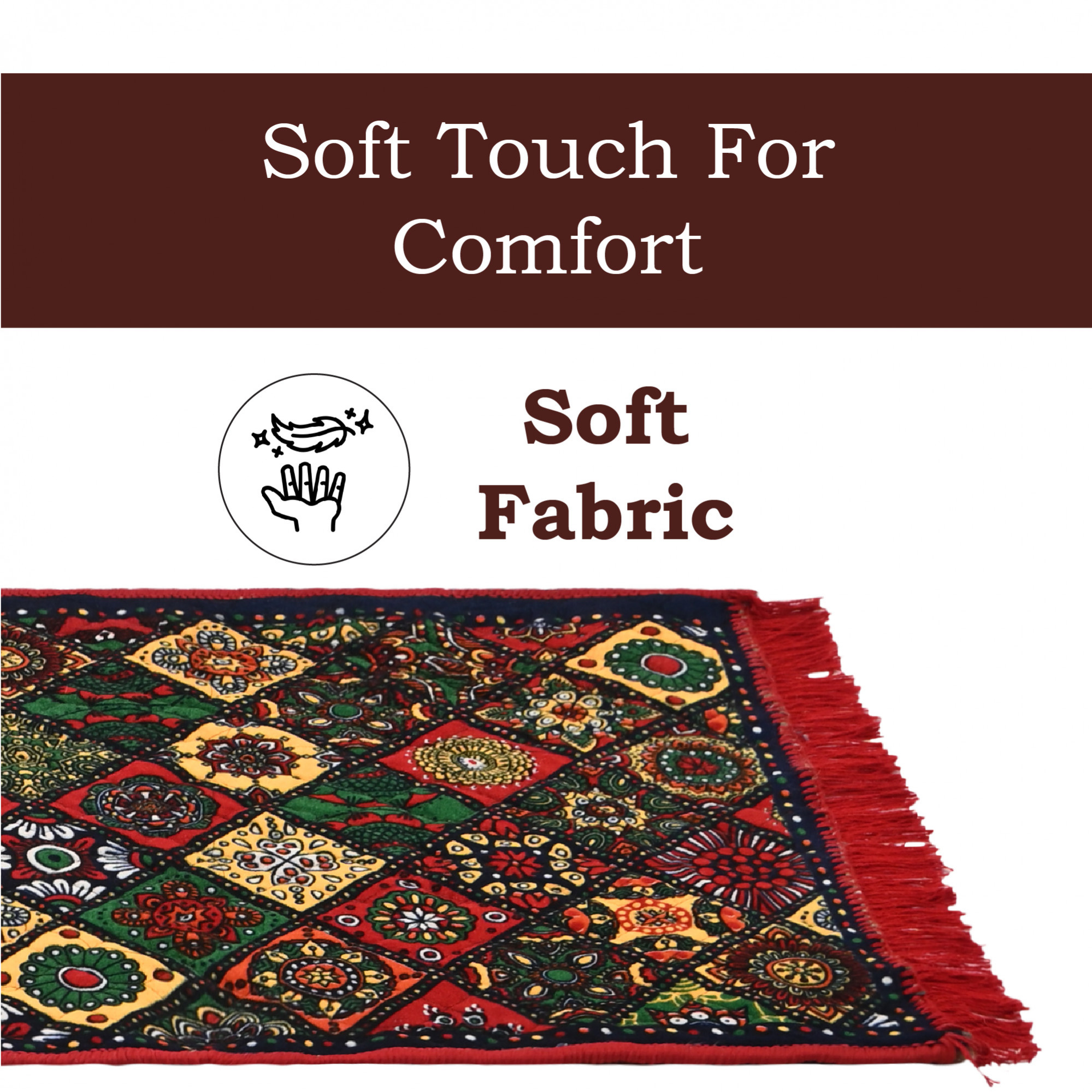 Kuber Industries 2x6 Feet Shaneel Bed Side Runner For Kitchen  Easy To Clean  Multipurpose Runner For Home Bedroom  Living Room  Rangoli Print - Red