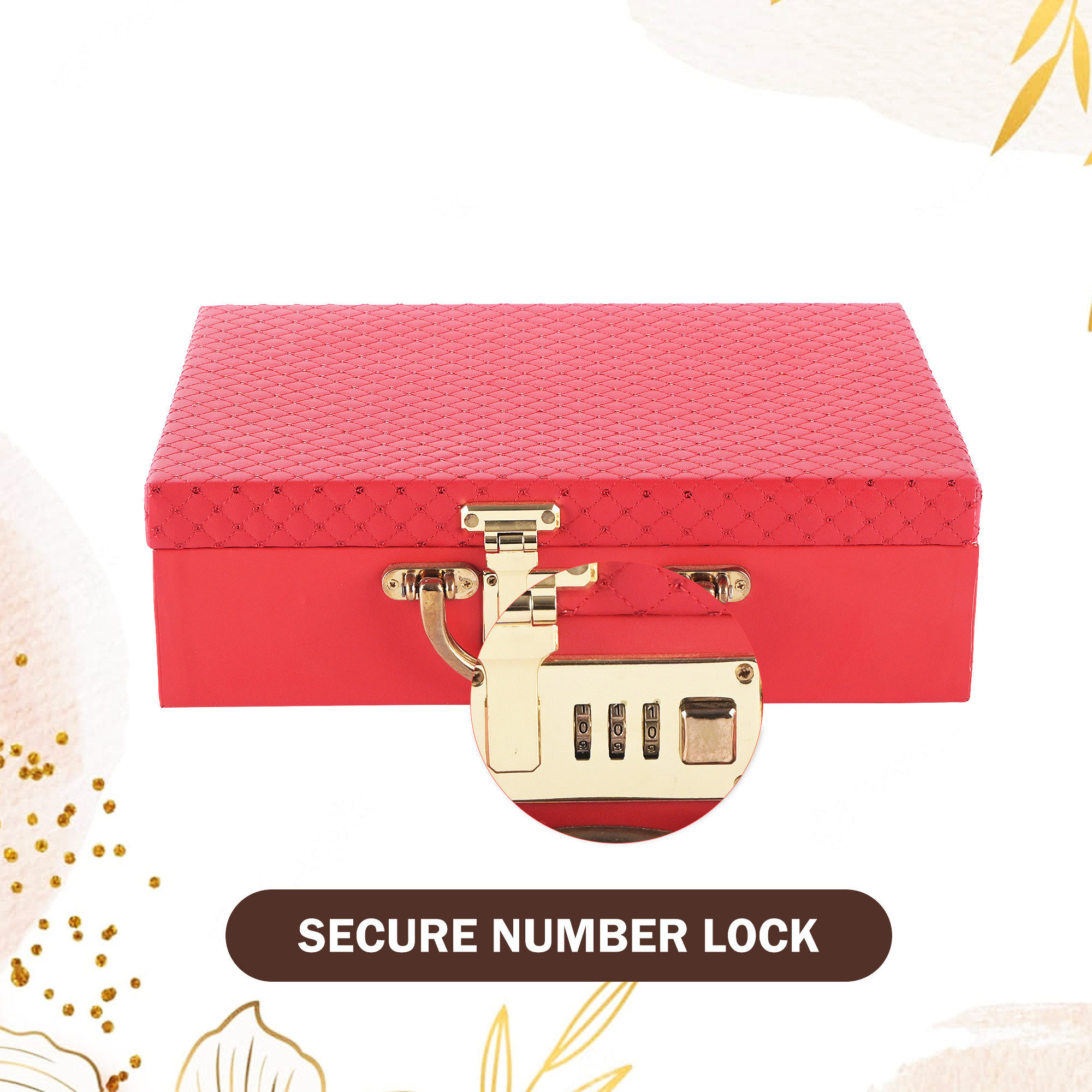 Kuber Industries 3 - Rod Removable Bangles Organisers Storage Box with Number Lock  Wedding Jewellery Organizer Case with Handle  Bangle Box for Women with Mirror  check Design - Red