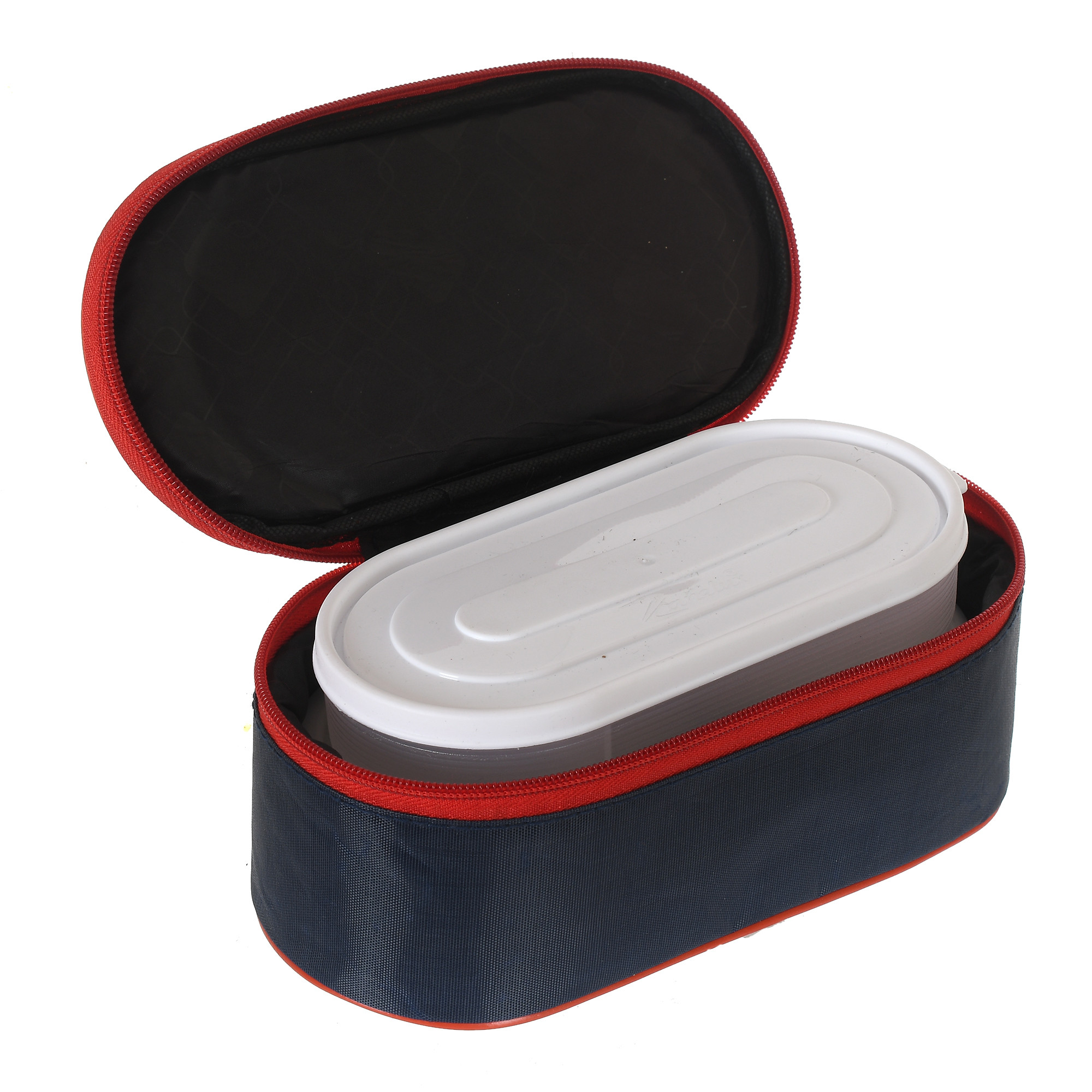 Kuber Industries 3 Container Double Decker Insulated Lunch Box Set for Office Men, Women, School Kids with Bag Cover (Blue & Red)