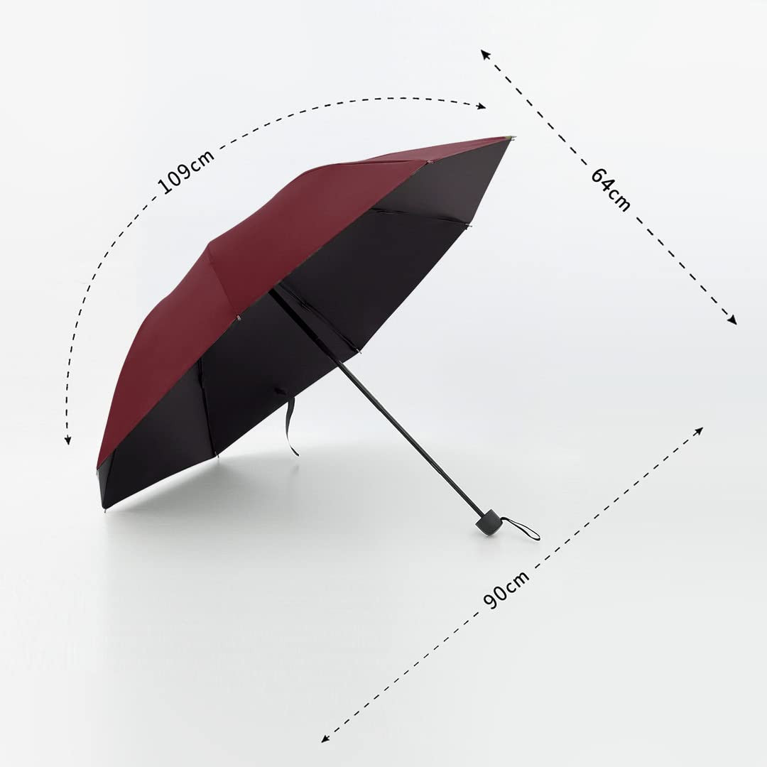 Kuber Industries 3 Fold Manual Umbrella | Windproof, Sunproof & Rainproof | With Polyester Canopy, Sturdy Steel Shaft & Wrist Straps | Easy to Hold & Carry | Umbrella for Women, Men & Kids | Red
