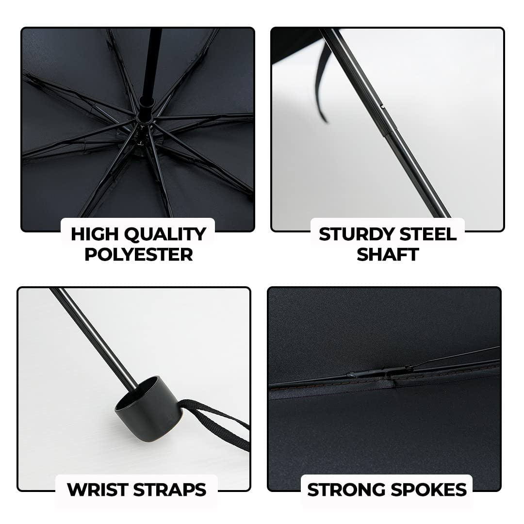 Kuber Industries 3 Fold Manual Umbrella | Windproof, Sunproof & Rainproof | With Polyester Canopy, Sturdy Steel Shaft & Wrist Straps | Easy to Hold & Carry | Umbrella for Women, Men & Kids | Red