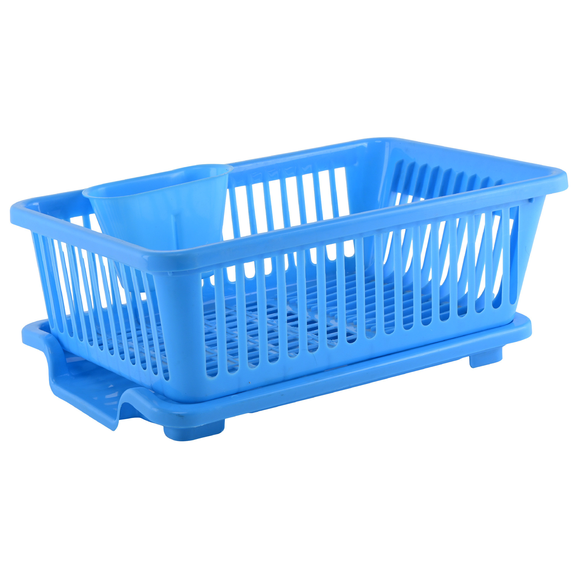 Kuber Industries 3-in-1 Durable Plastic Dish Drainer Basket for Kitchen with Water Draining Tray Spoon  Plate Racks  Space Saving Bartan  Utensils Basket Drainer for Kitchen  Cyan