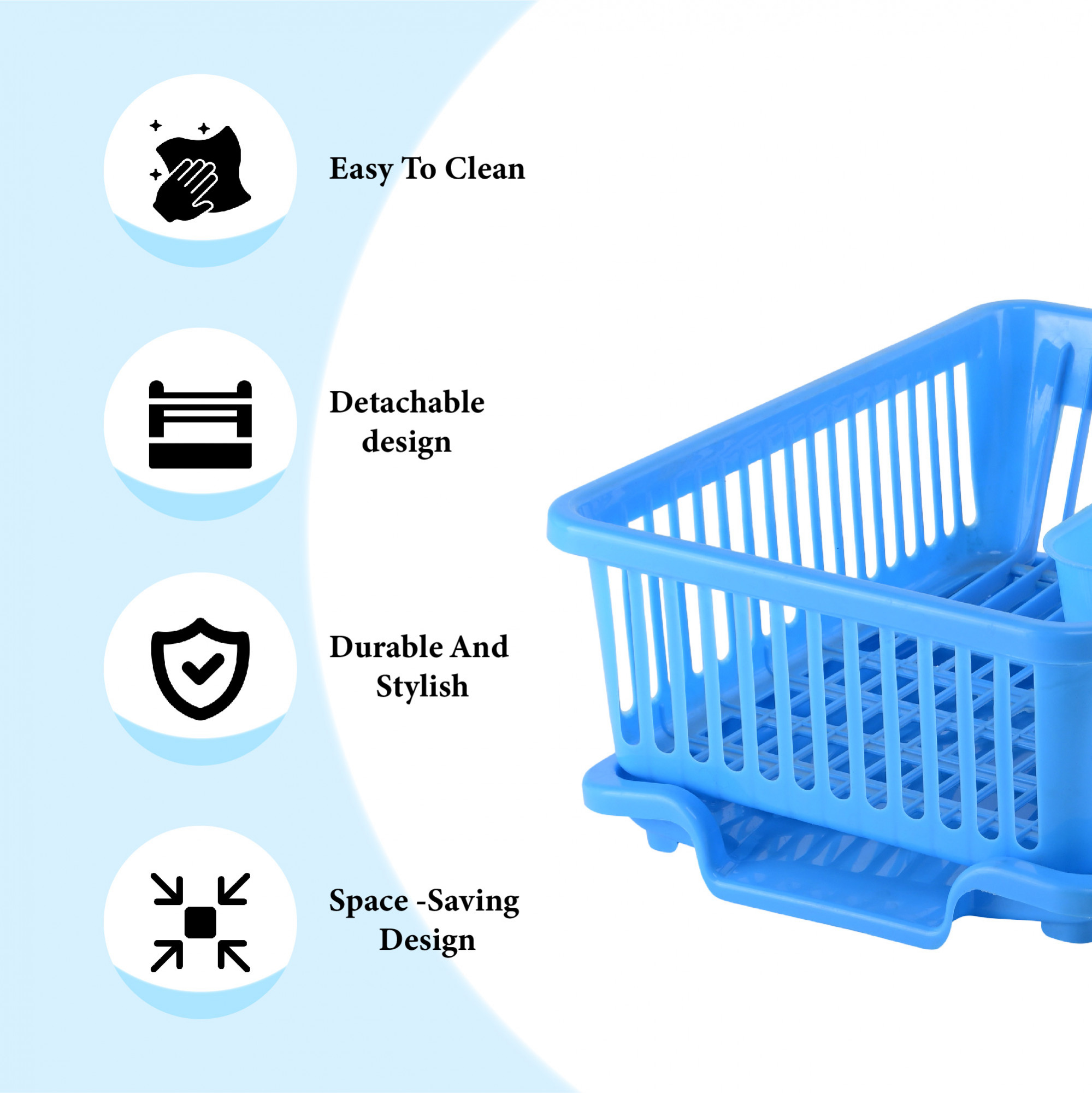 Kuber Industries 3-in-1 Durable Plastic Dish Drainer Basket for Kitchen with Water Draining Tray Spoon  Plate Racks  Space Saving Bartan  Utensils Basket Drainer for Kitchen  Cyan