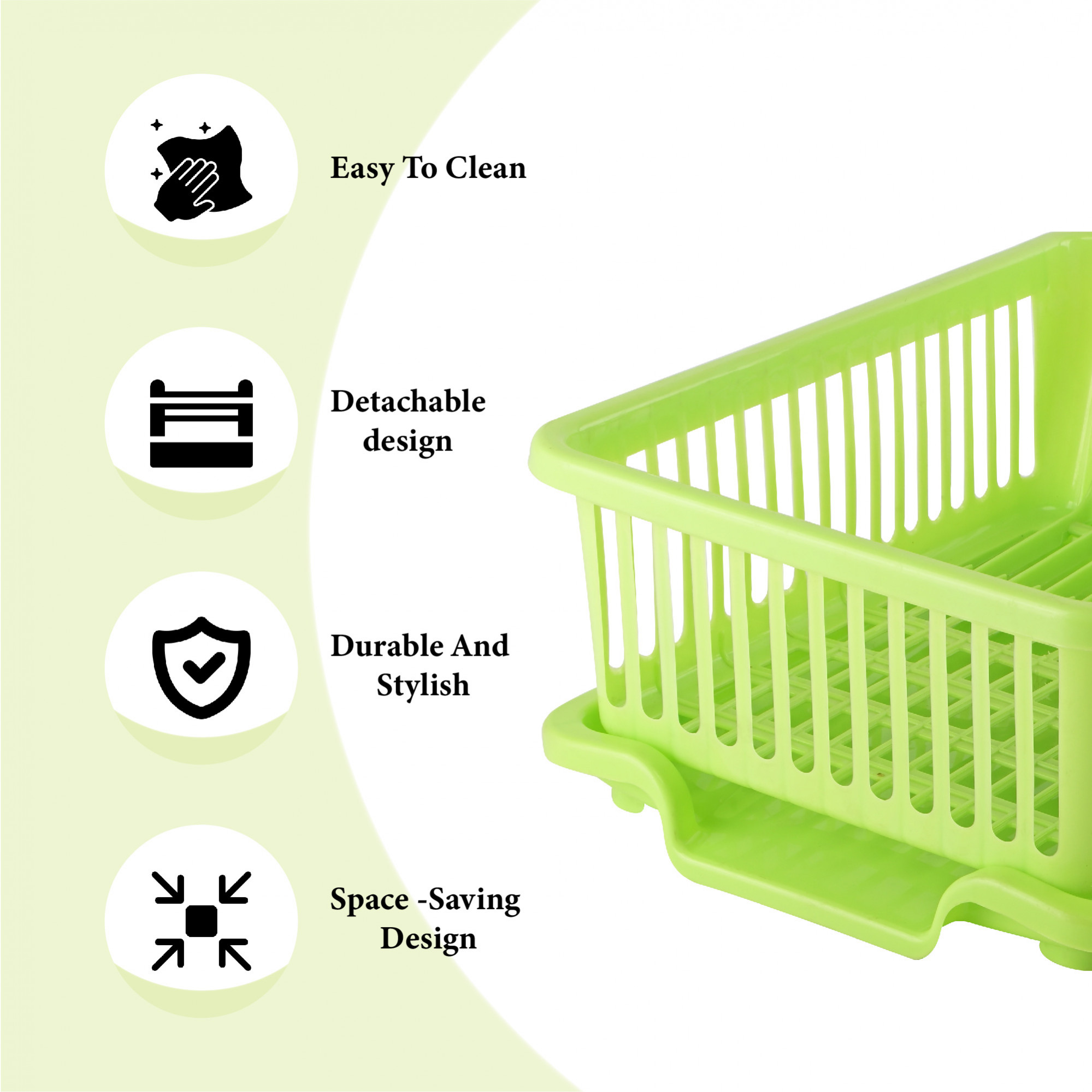 Kuber Industries 3-in-1 Durable Plastic Dish Drainer Basket for Kitchen with Water Draining Tray Spoon  Plate Racks  Space-Saving Utensils Basket Drainer for Kitchen  Light Green