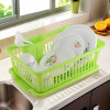 3-in-1 Durable Plastic Dish Drainer Basket for Kitchen with Water Draining Tray, Spoon & Plate Racks | Space-Saving Utensils Basket Drainer for Kitchen | Light Green