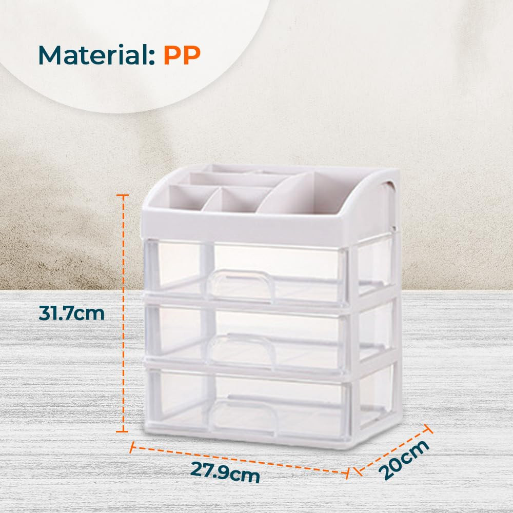 Kuber Industries 3 Layer Cabinet Drawer Box|Desktop Storage Box|Multi Drawer Storage Organizer| White