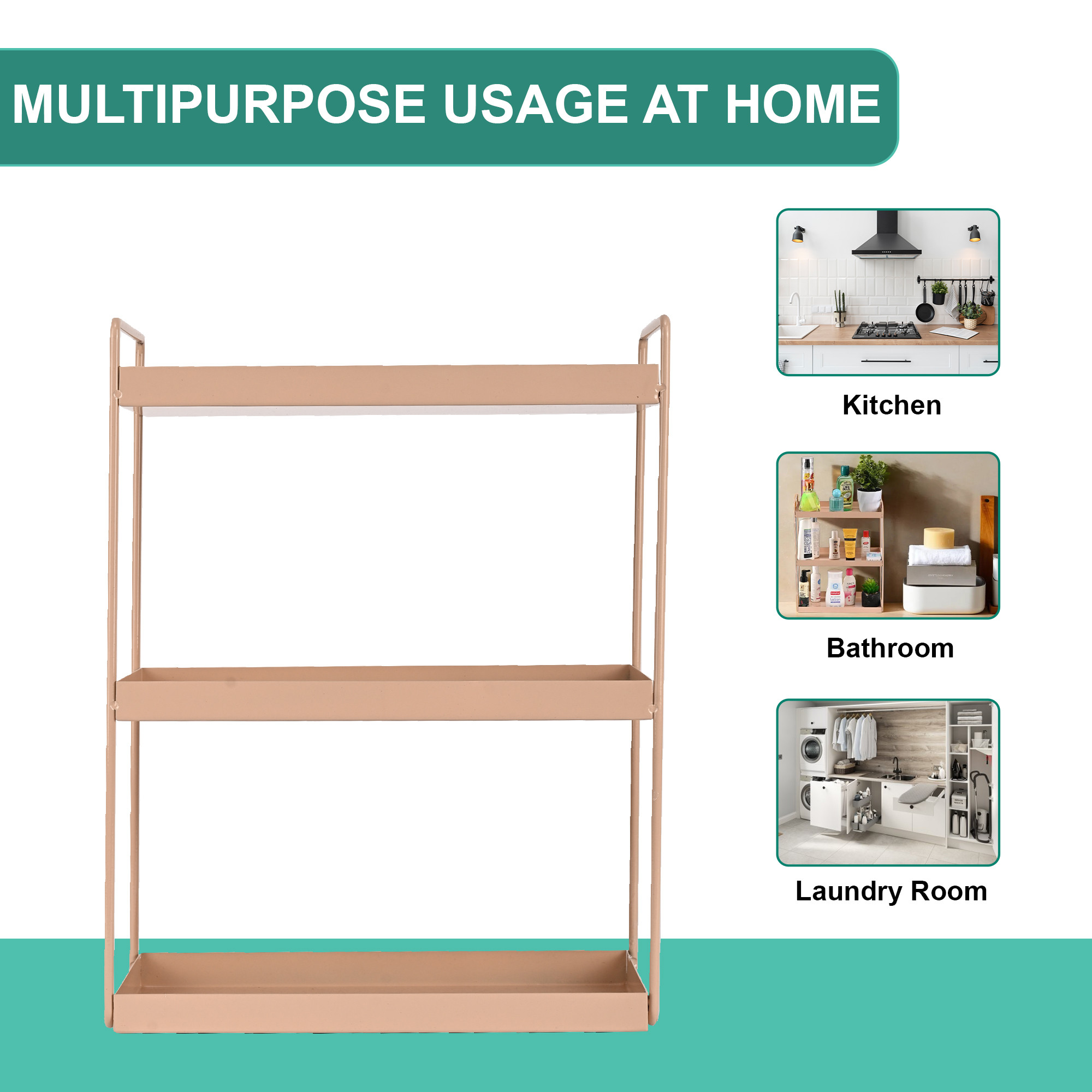 Kuber Industries 3-Layer Durable Kitchen Storage Rack for Spices  Space-Saving Multipurpose Onion  FruitVegetable Stand for Kitchen Home  Office  Peach