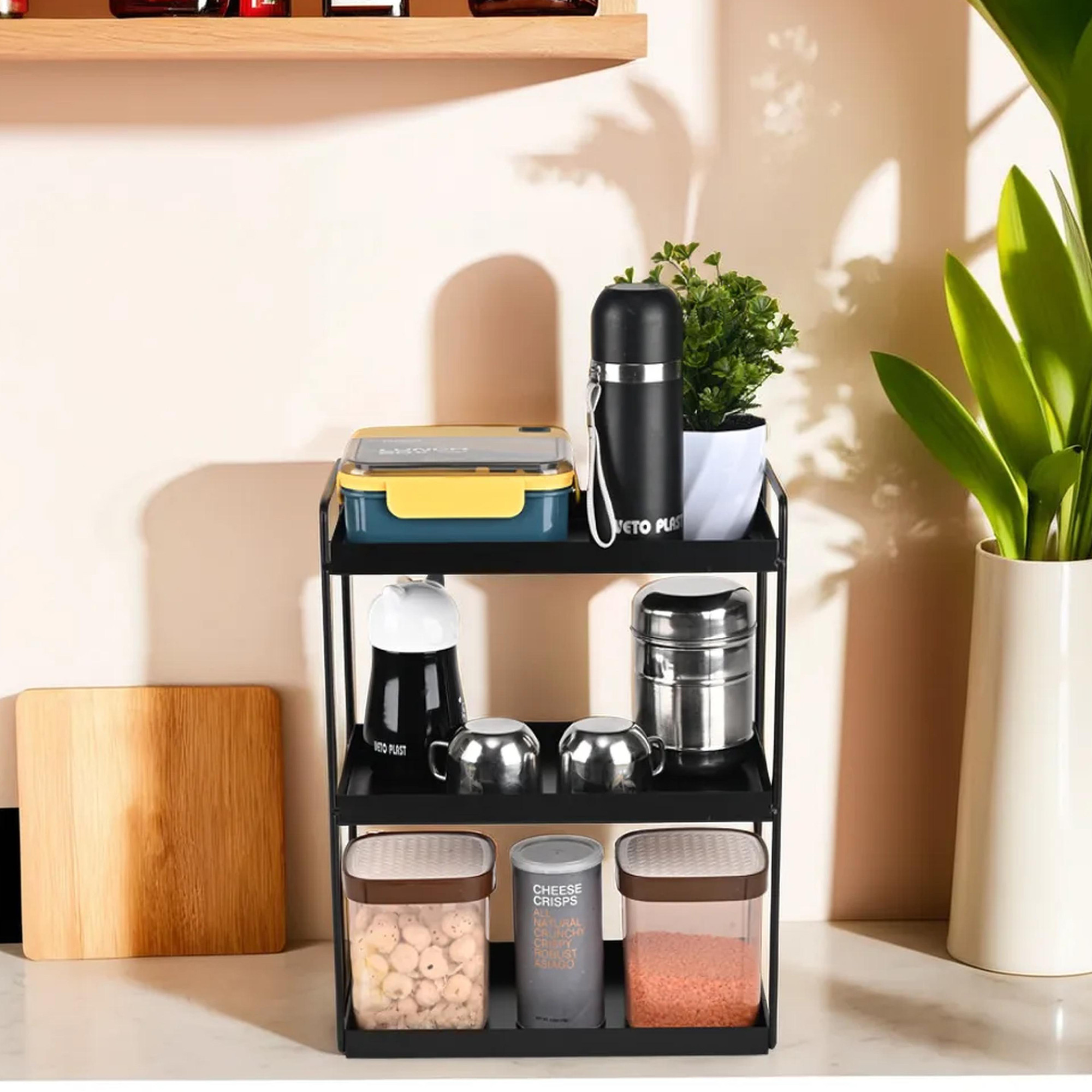 Kuber Industries 3-Layer Durable Kitchen Storage Rack for Spices  Space-Saving Multipurpose Onion  FruitVegetable Stand for Kitchen Home  Office  Black