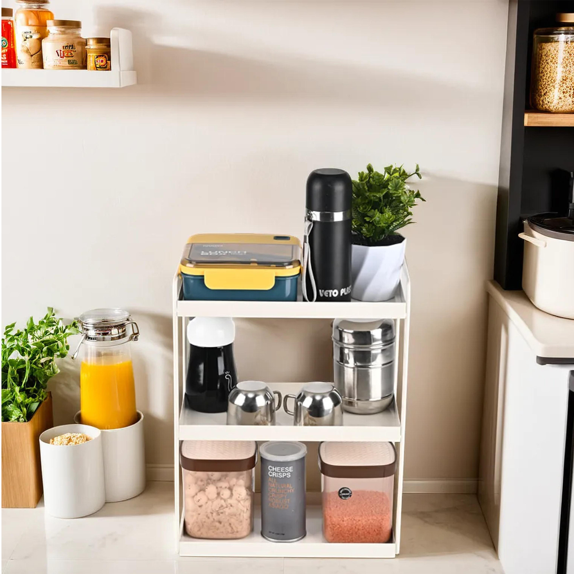 Kuber Industries 3-Layer Durable Kitchen Storage Rack for Spices  Space-Saving Multipurpose Onion  FruitVegetable Stand for Kitchen Home  Office  White