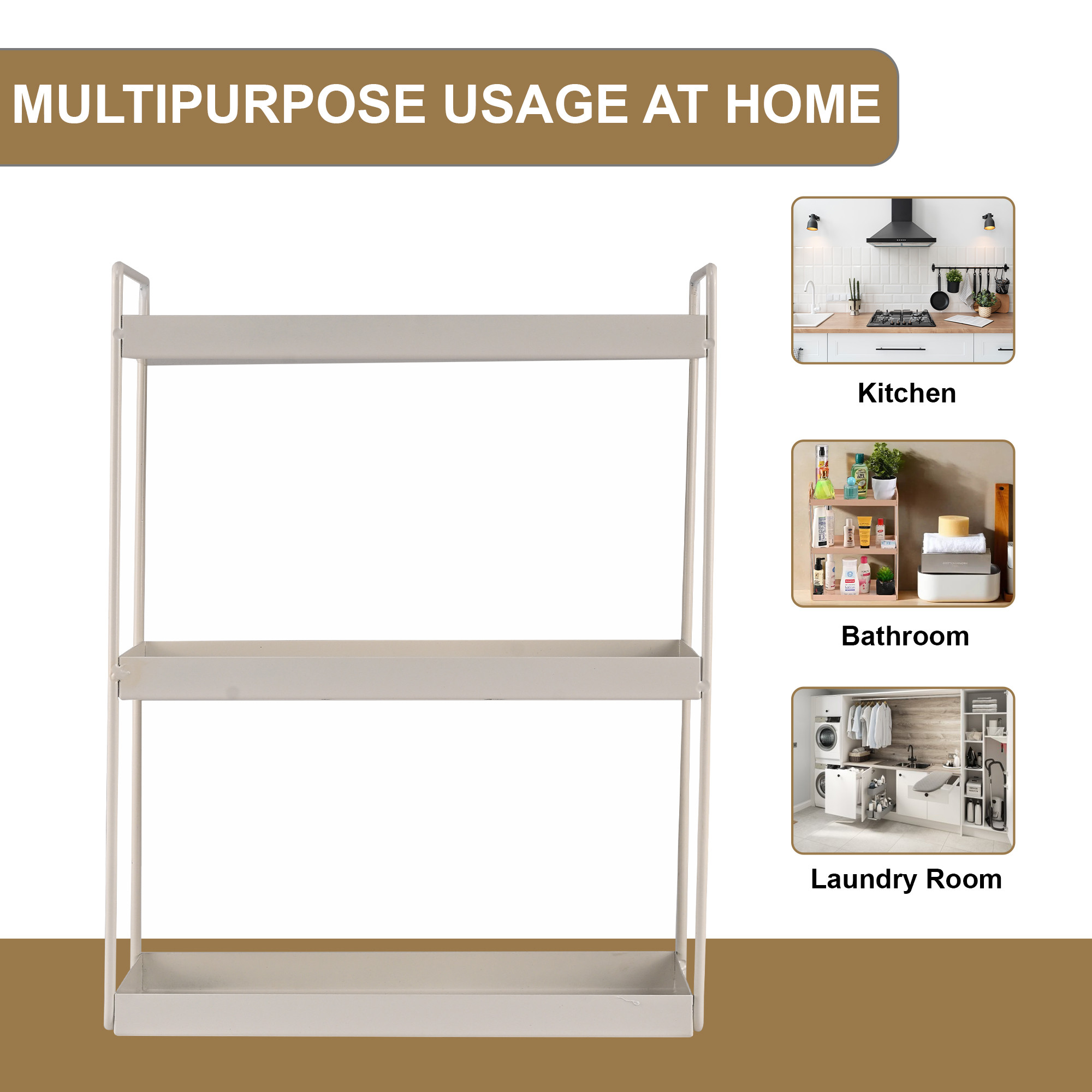 Kuber Industries 3-Layer Durable Kitchen Storage Rack for Spices  Space-Saving Multipurpose Onion  FruitVegetable Stand for Kitchen Home  Office  White