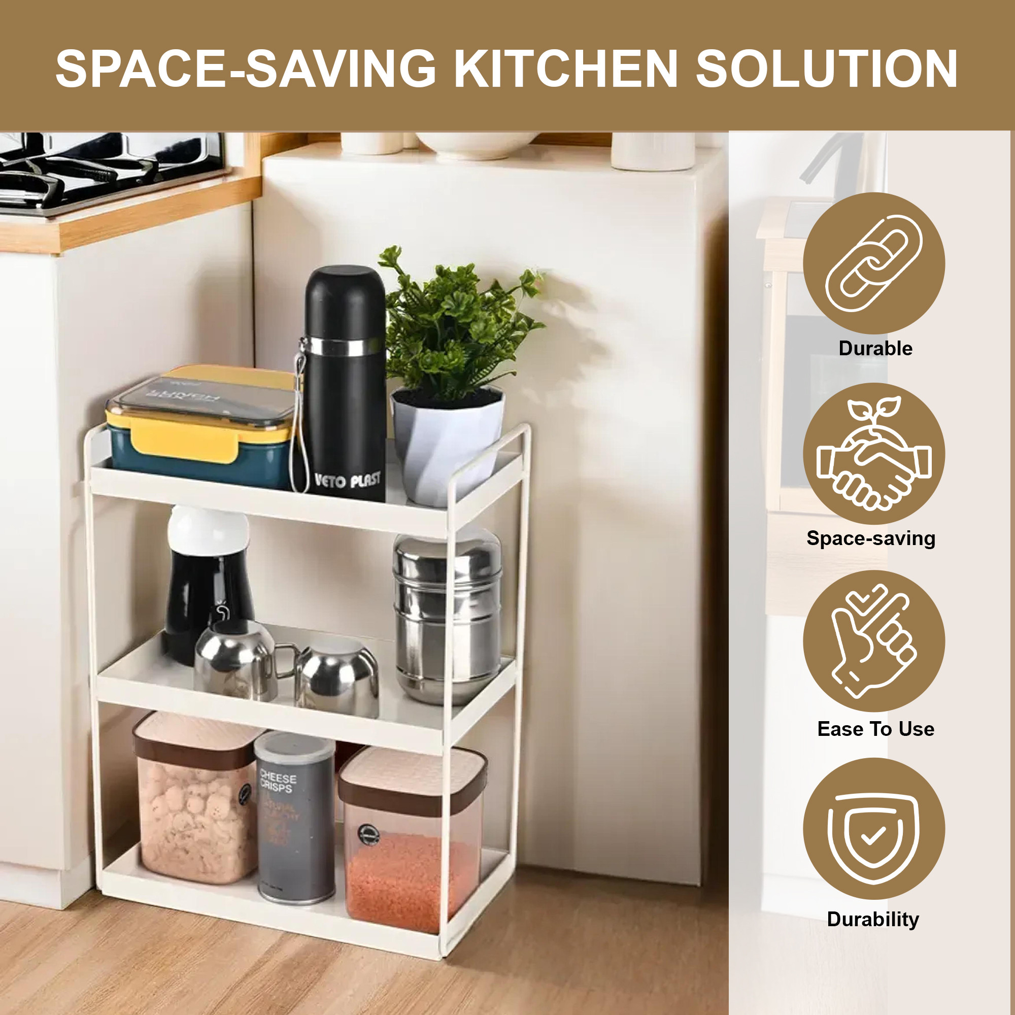 Kuber Industries 3-Layer Durable Kitchen Storage Rack for Spices  Space-Saving Multipurpose Onion  FruitVegetable Stand for Kitchen Home  Office  White