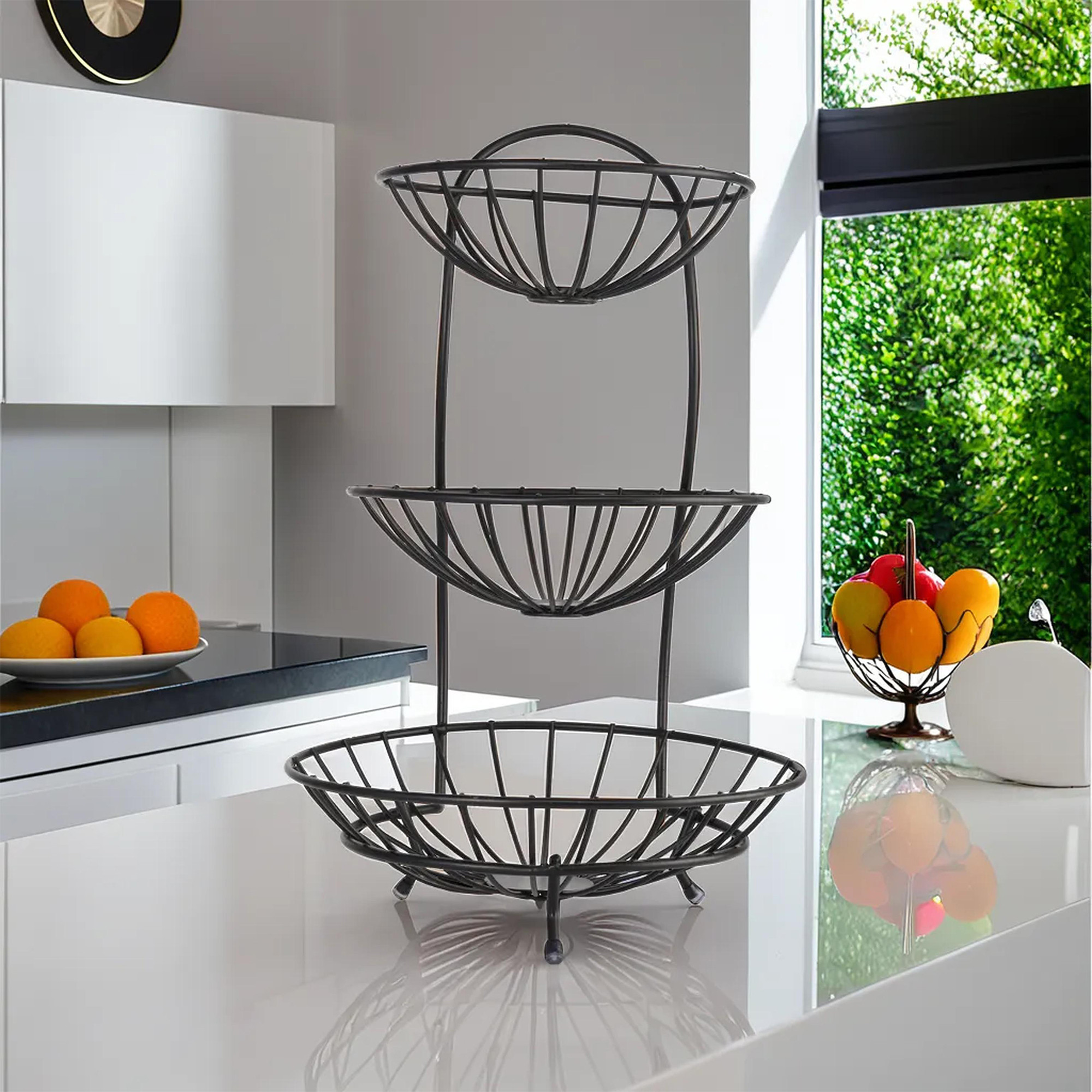 Kuber Industries 3-Layer Metal Fruit Basket for Dining Table - Vegetable  Banana Organizer Storage RackBowl for Kitchen - Black