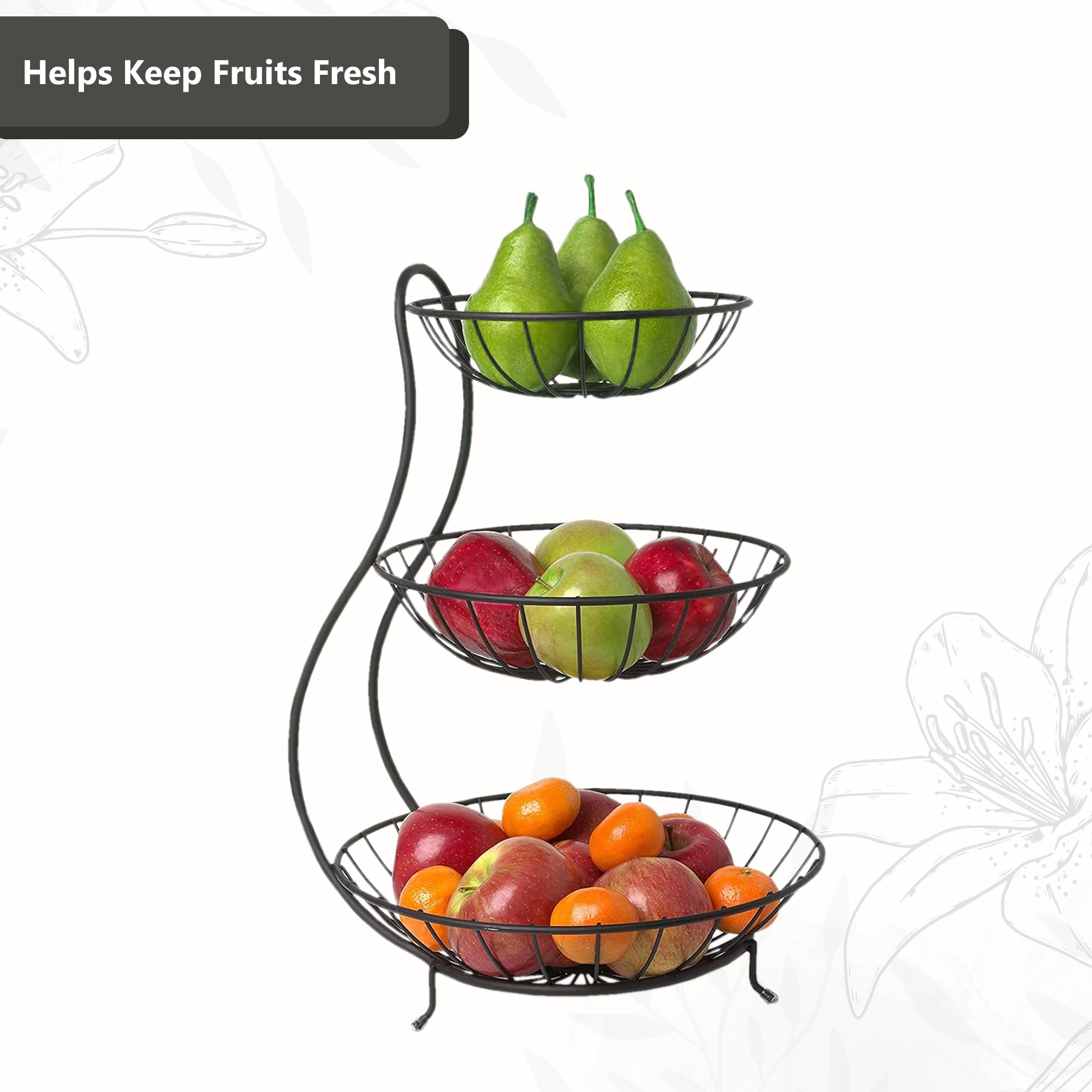 Kuber Industries 3-Layer Metal Fruit Basket for Dining Table - Vegetable  Banana Organizer Storage RackBowl for Kitchen - Black