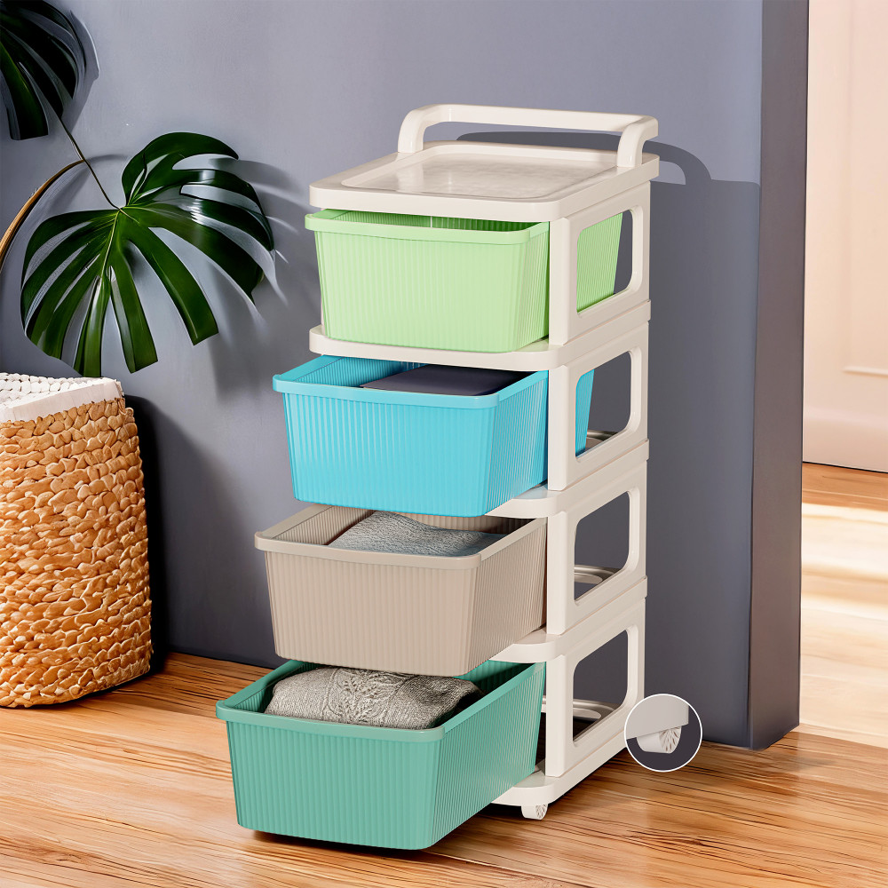 Image of Kuber Industries  Multicolor Heavy Duty Plastic Storage Drawer with Wheels | Modular Cabinet for Bedroom, Office, Home | Chest of Drawers Organiser for Cosmetics, Kitchen items, Toys Storage