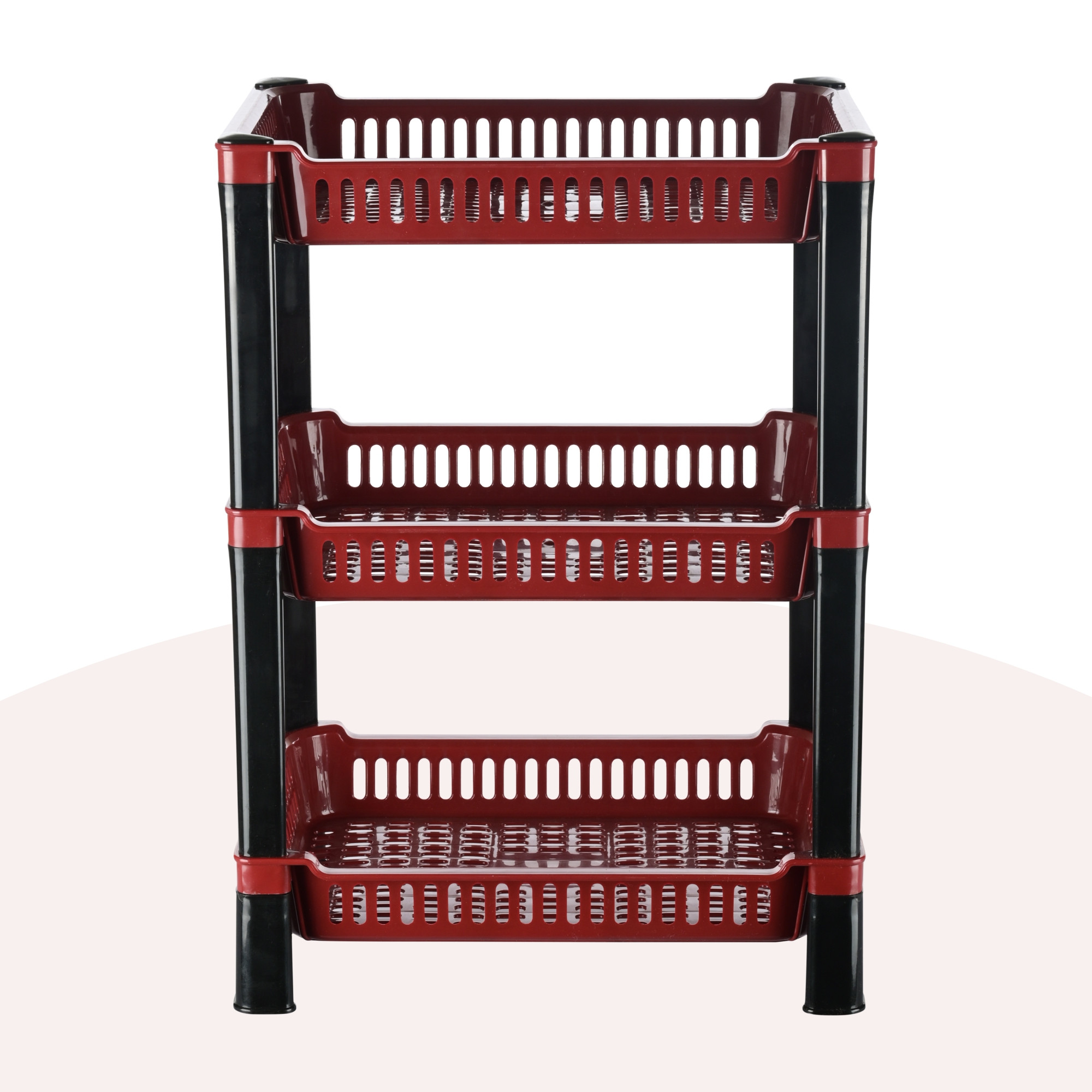 Kuber Industries 3-Layer Multipurpose Kitchen OrganizerStorage Rack  Onion Stand For Kitchen  Vessels  Vegetable Organiser  Maroon