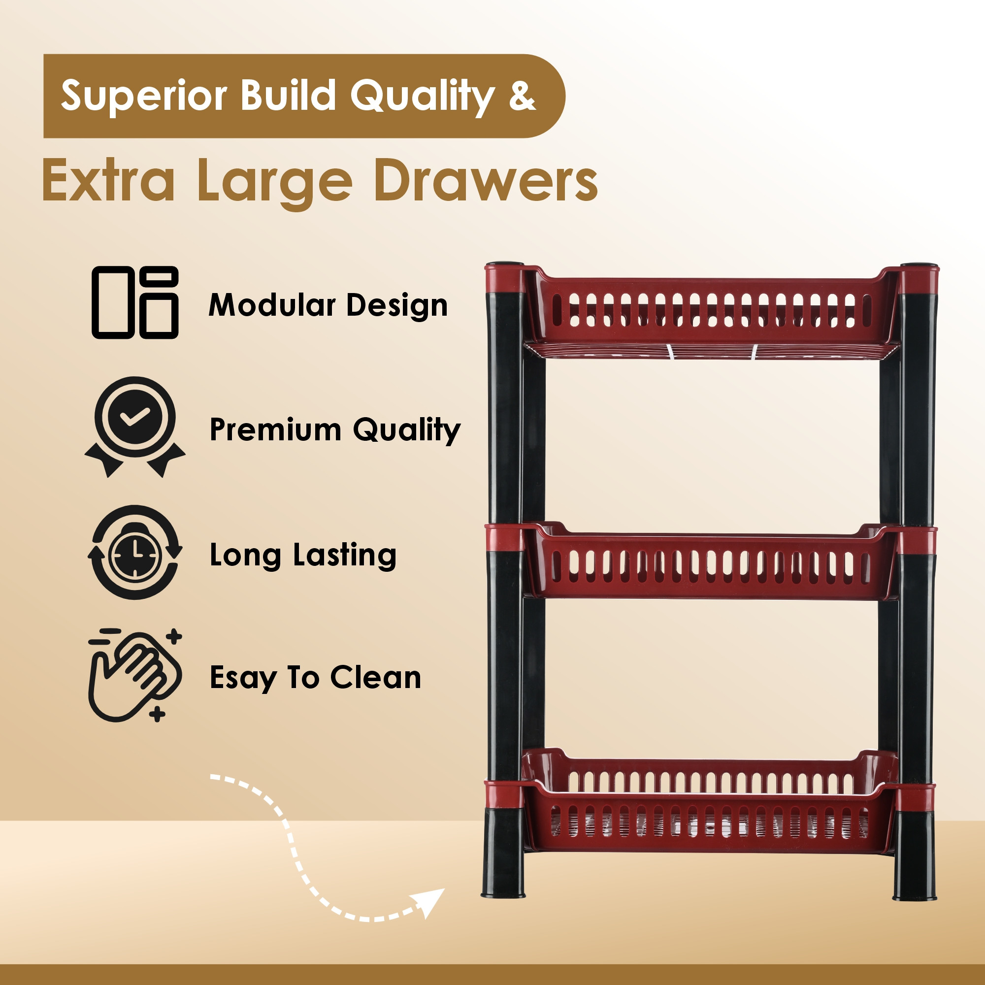 Kuber Industries 3-Layer Multipurpose Kitchen OrganizerStorage Rack  Onion Stand For Kitchen  Vessels  Vegetable Organiser  Maroon