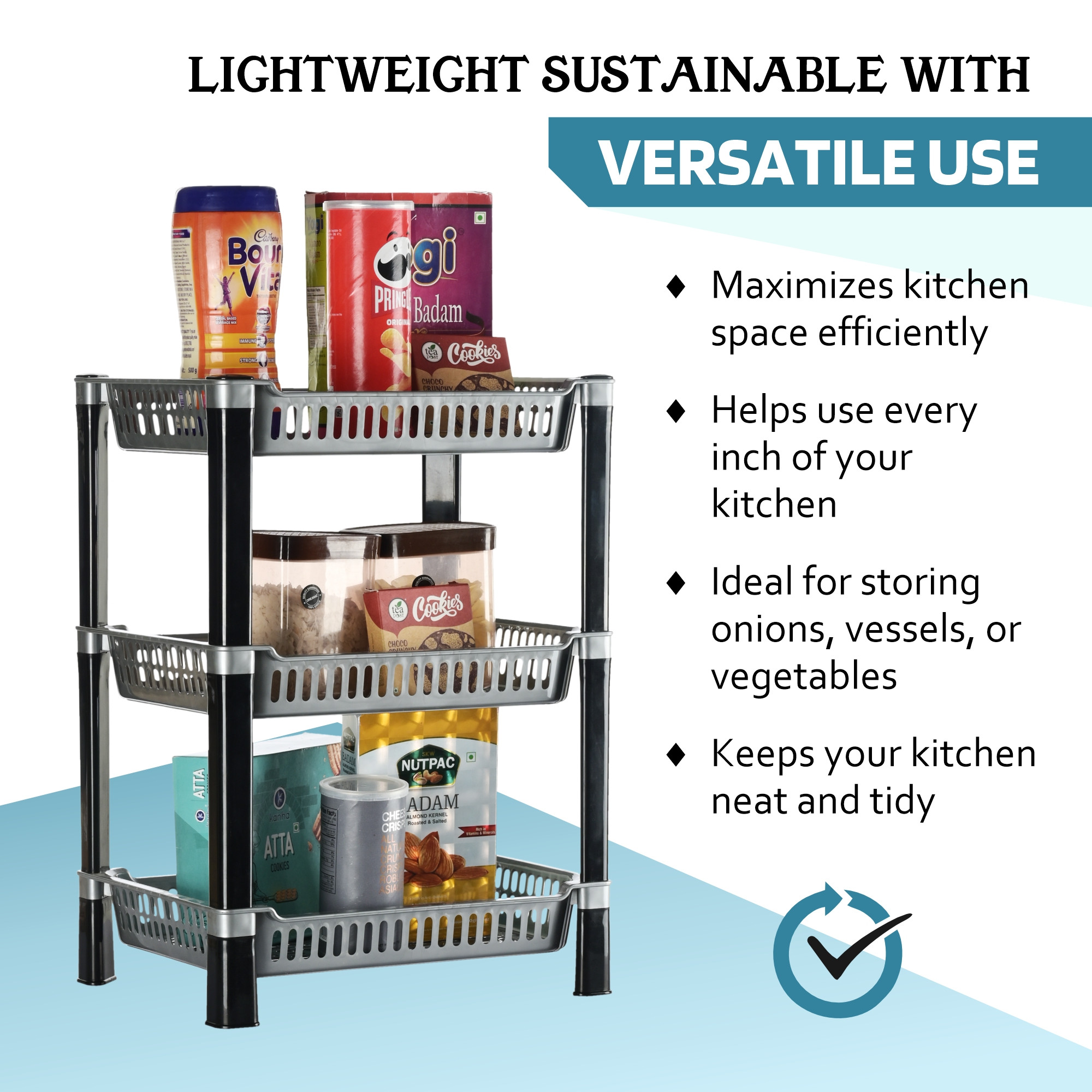 Kuber Industries 3-Layer Multipurpose Kitchen OrganizerStorage Rack  Onion Stand For Kitchen  Vessels  Vegetable Organiser  Silver