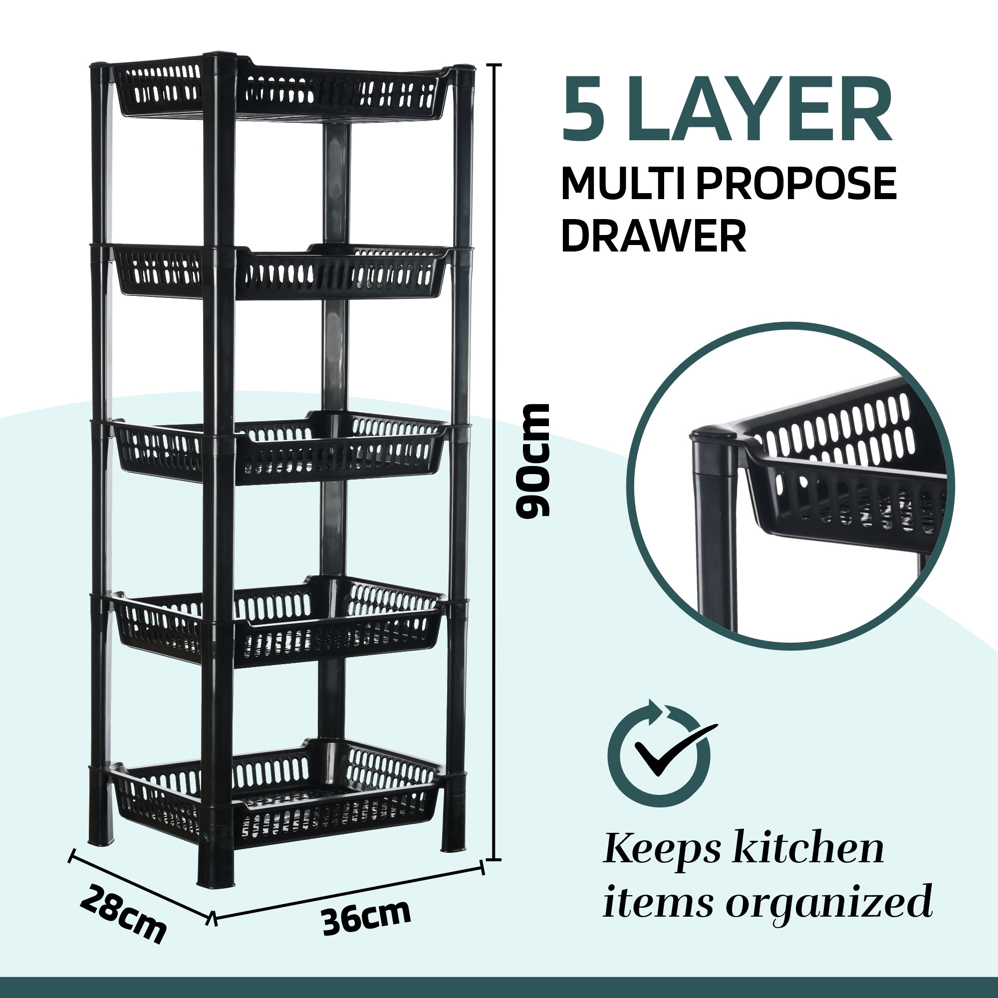 Kuber Industries 3-Layer Multipurpose Kitchen OrganizerStorage Rack  Onion Stand For Kitchen  Vessels  Vegetable Organiser  Black
