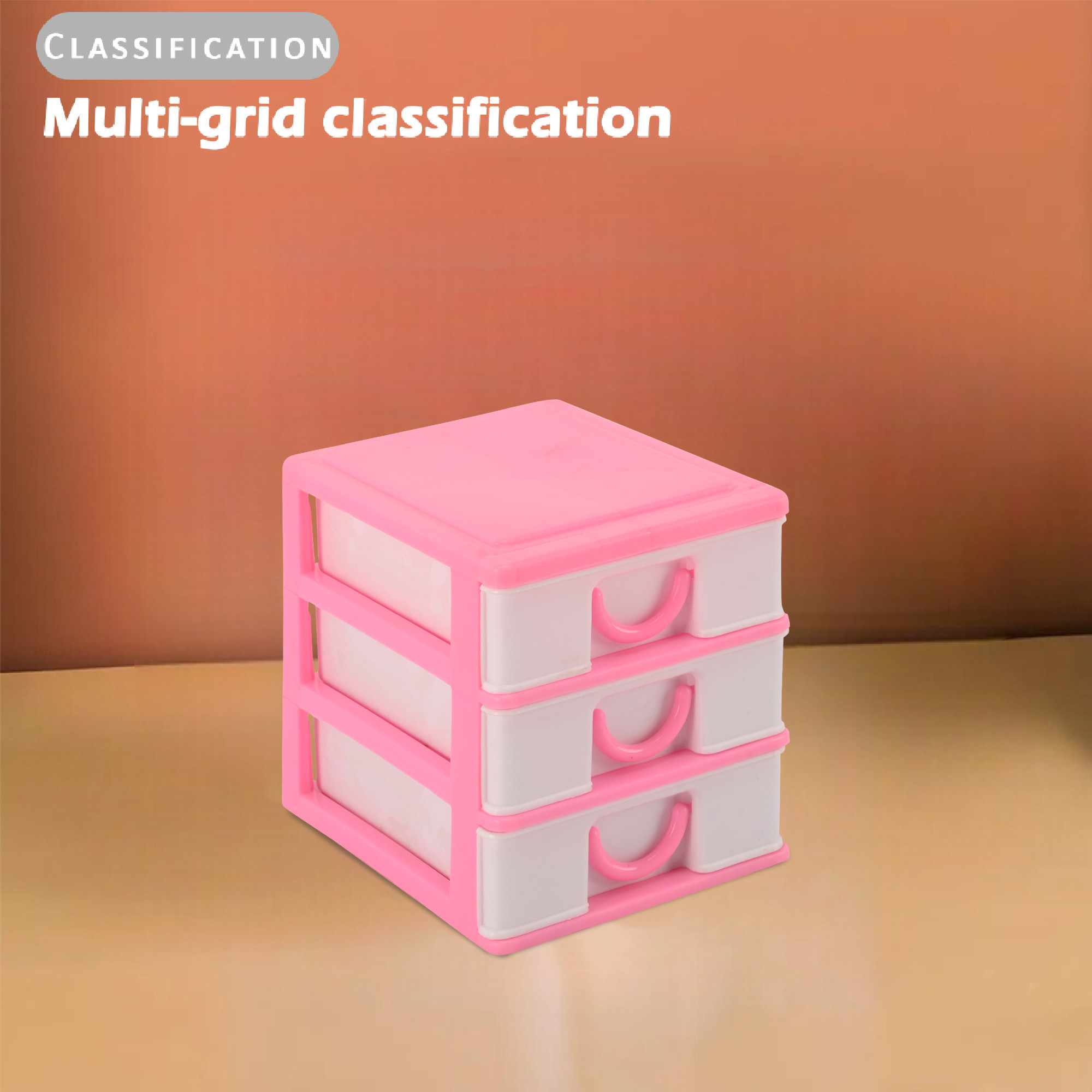 Kuber Industries 3-Layer Plastic Drawer Storage Organizer For Beauty Products  Cosmetic Organizer Shelf For Makeup Table  White  Pink