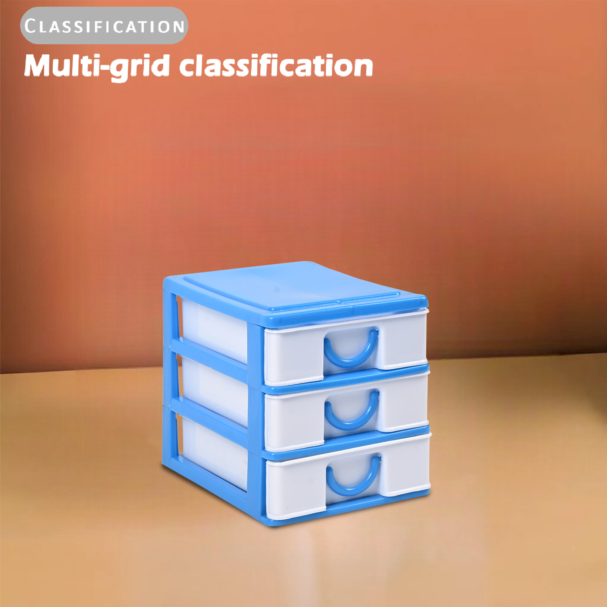 Kuber Industries 3-Layer Plastic Drawer Storage Organizer For Beauty Products  Cosmetic Organizer Shelf For Makeup Table  White  Blue