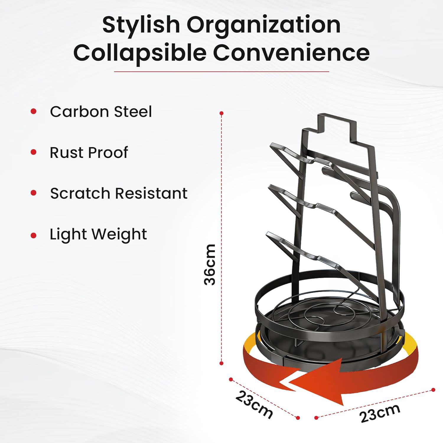 Kuber Industries 3 Layer Pot Lid Holder with Removable Drain Tray| Lid Stand Rack|Heavy Duty Standing Pot Lid Holder|Cooking Pot Lid Organizer|Spoon Rest Holder (Black)