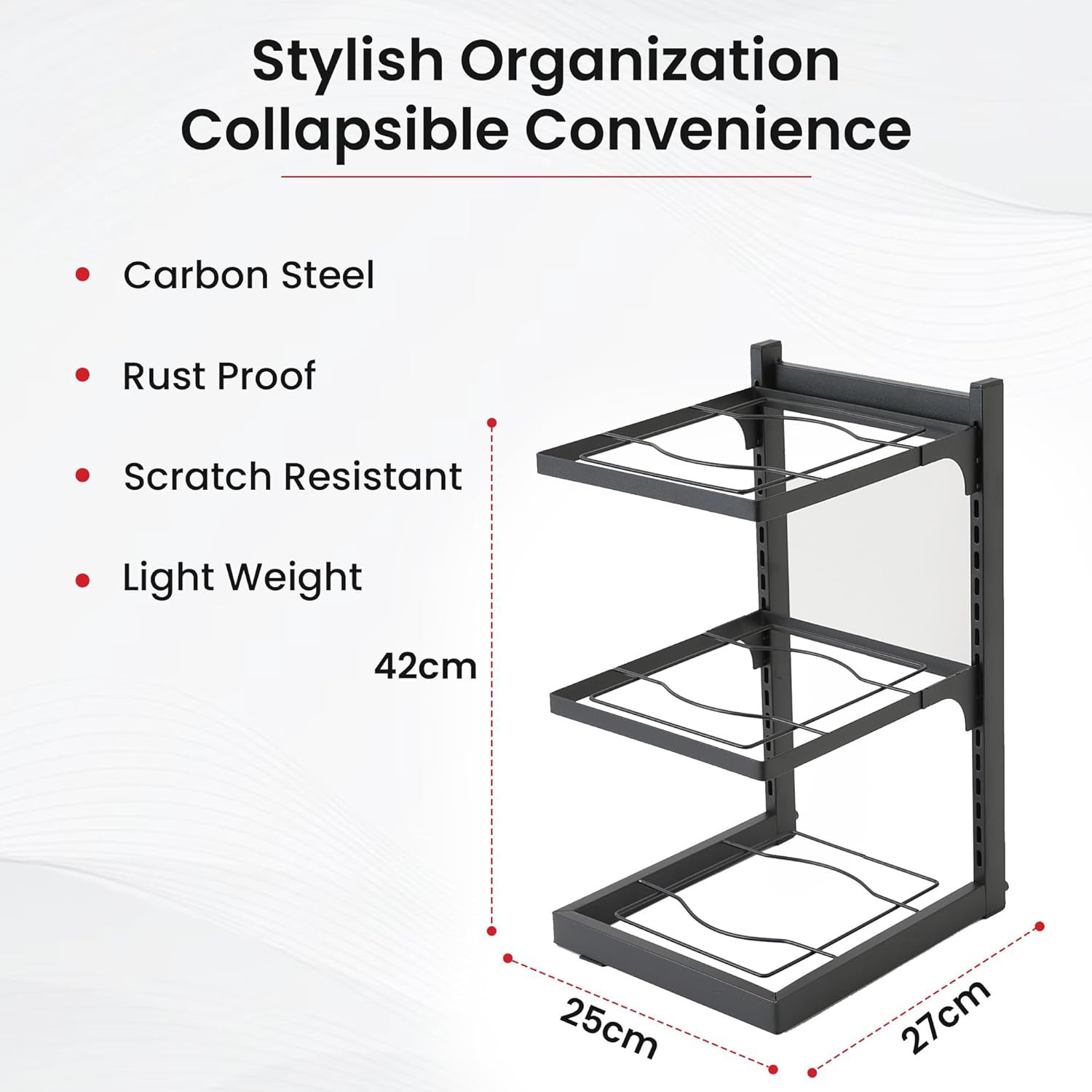 Kuber Industries 3-Layer Pots and Pans Organiser Rack|Kitchen Organization And Storage|Adjustable Pot Lid Holder Rack|Home Kitchen Accessories (Black)