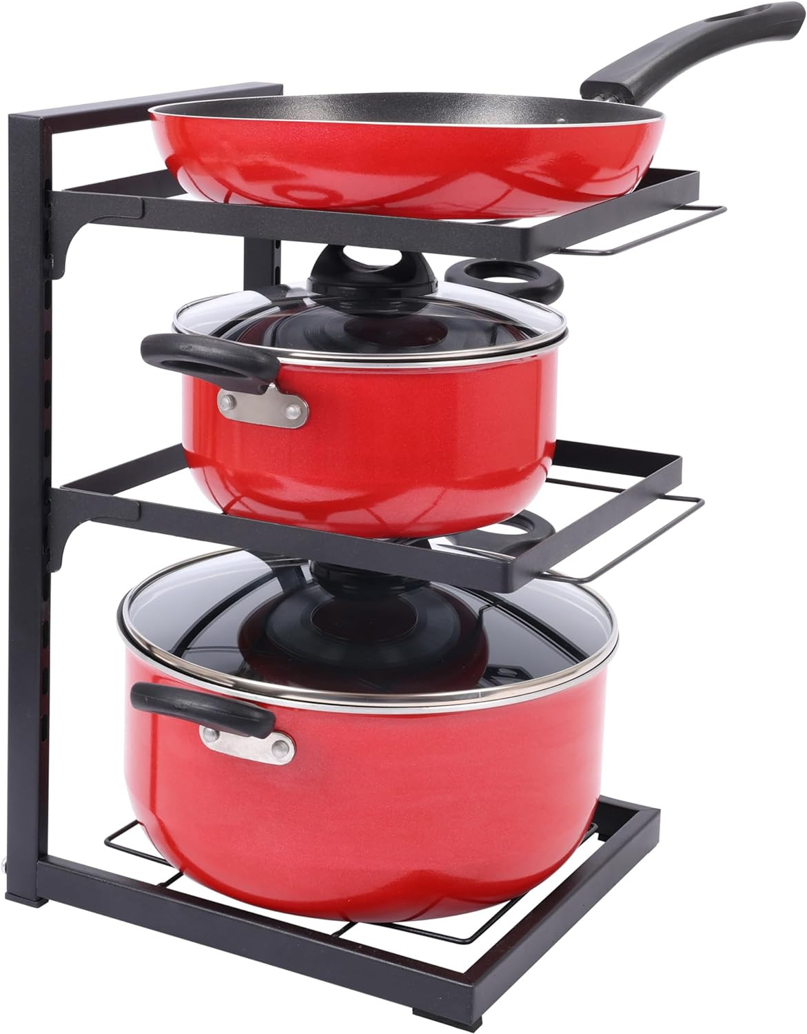 Kuber Industries 3-Layer Pots and Pans Organiser Rack|Kitchen Organization And Storage|Adjustable Pot Lid Holder Rack|Home Kitchen Accessories (Black)