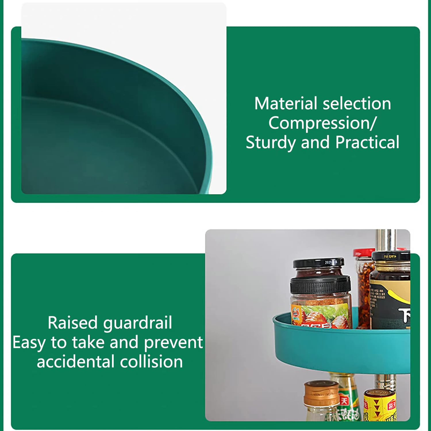 Kuber Industries 3-Layer Rotating Spice Rack|Circular Shelf for Cabinet Countertop|360-Degree Rotable Kitchen Trolley|Fruit Basket (Dark Green)